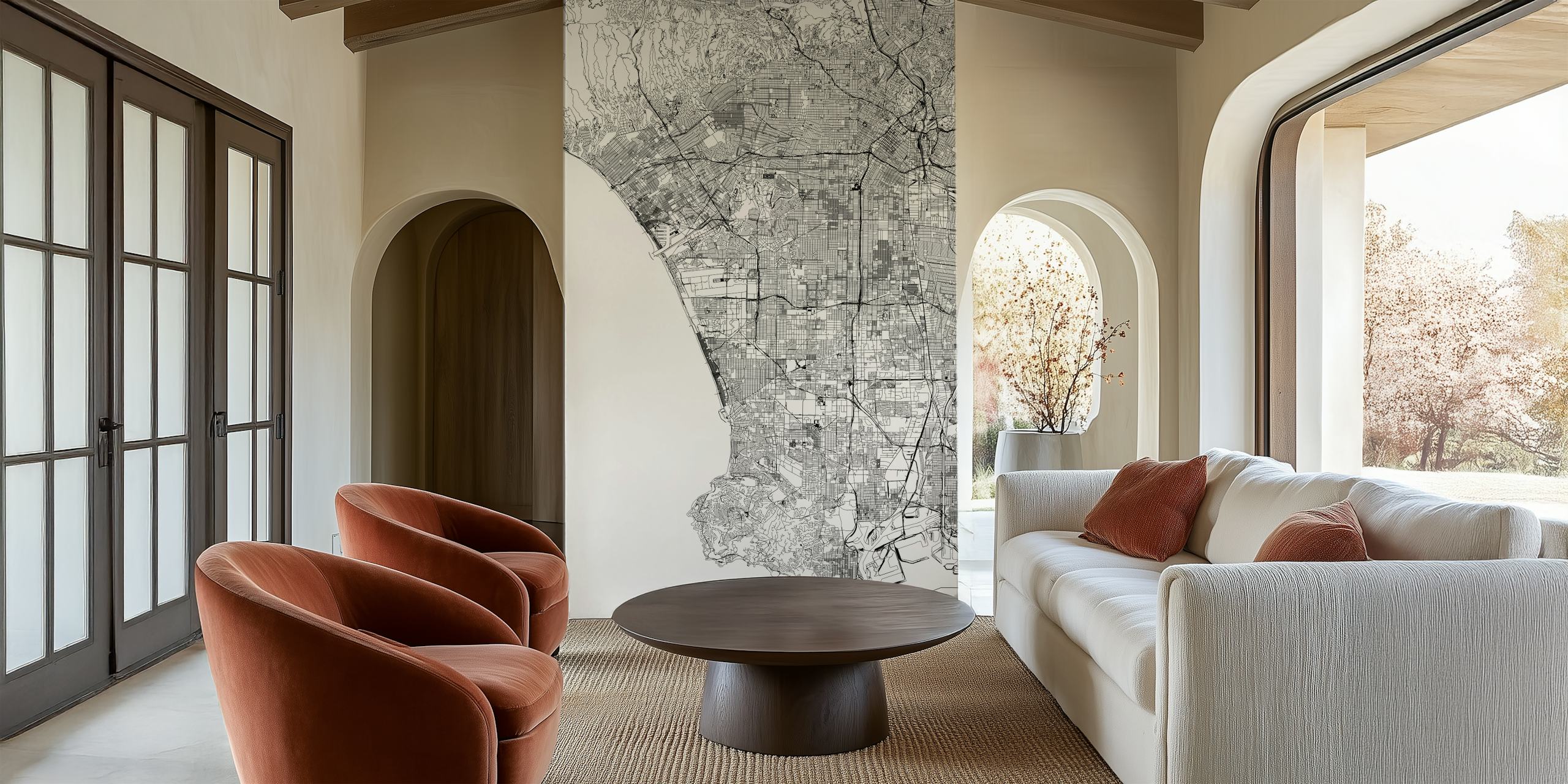 Black and white map of Los Angeles, detailing streets and areas wallpaper