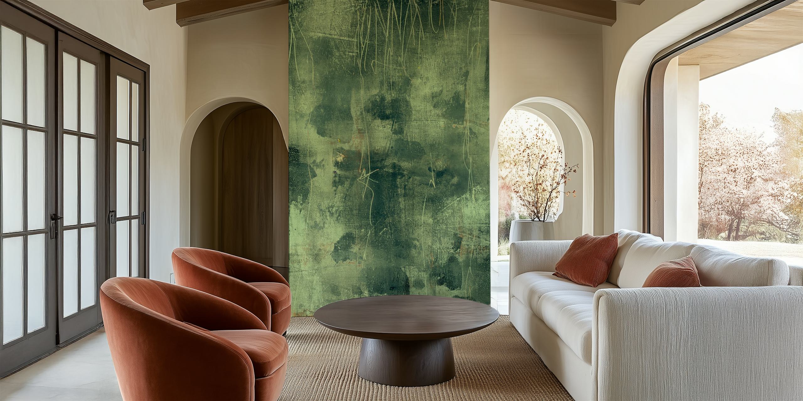 Abstract textured green wallpaper with layered colors