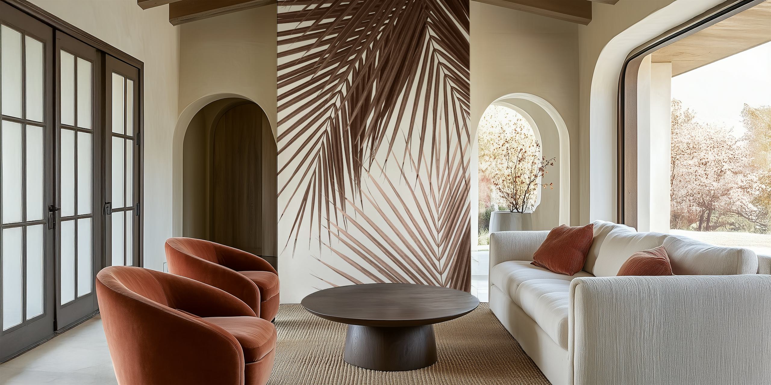Ταπετσαρία Tropical palm leaves σε ένα δωμάτιο