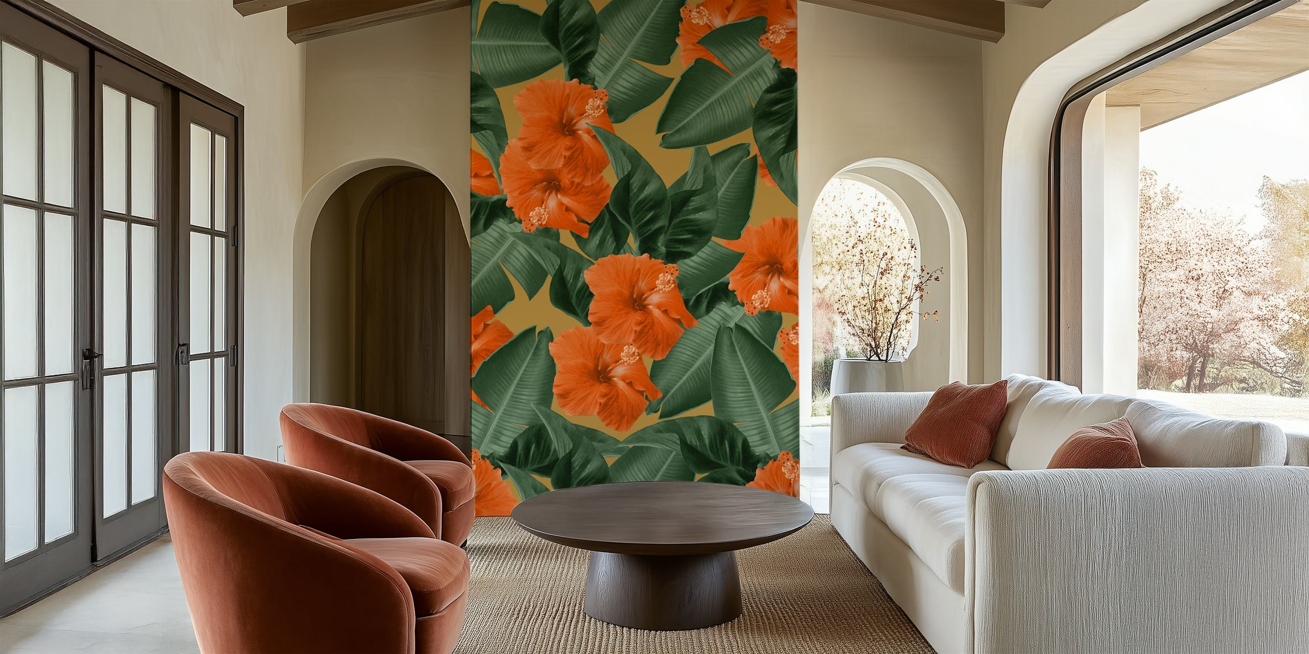 Papier peint Hibiscus Jungle Leaves Dream dans une pièce