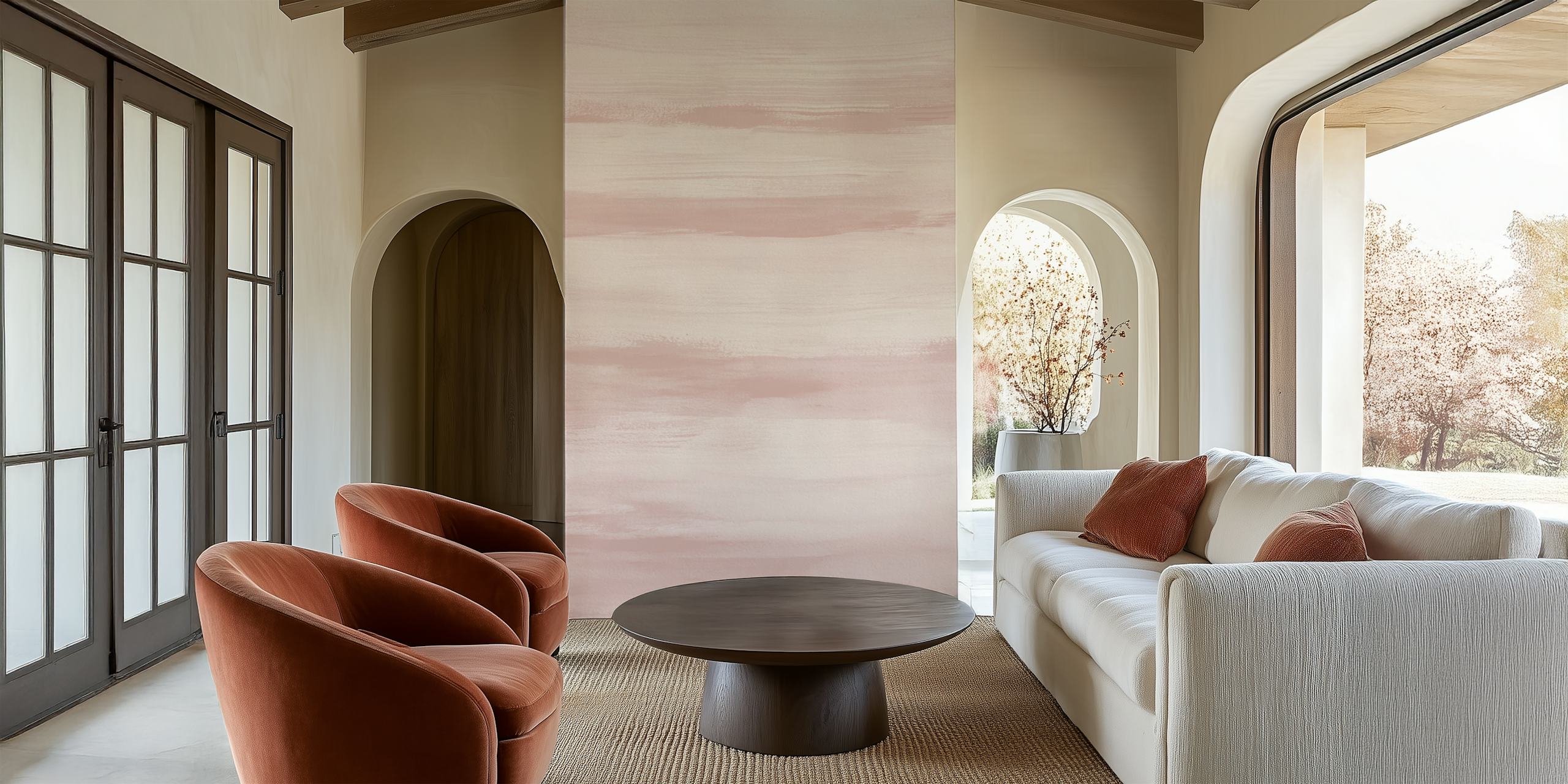 Papier peint à rayures aquarelles blush doux pour une ambiance sereine dans la pièce