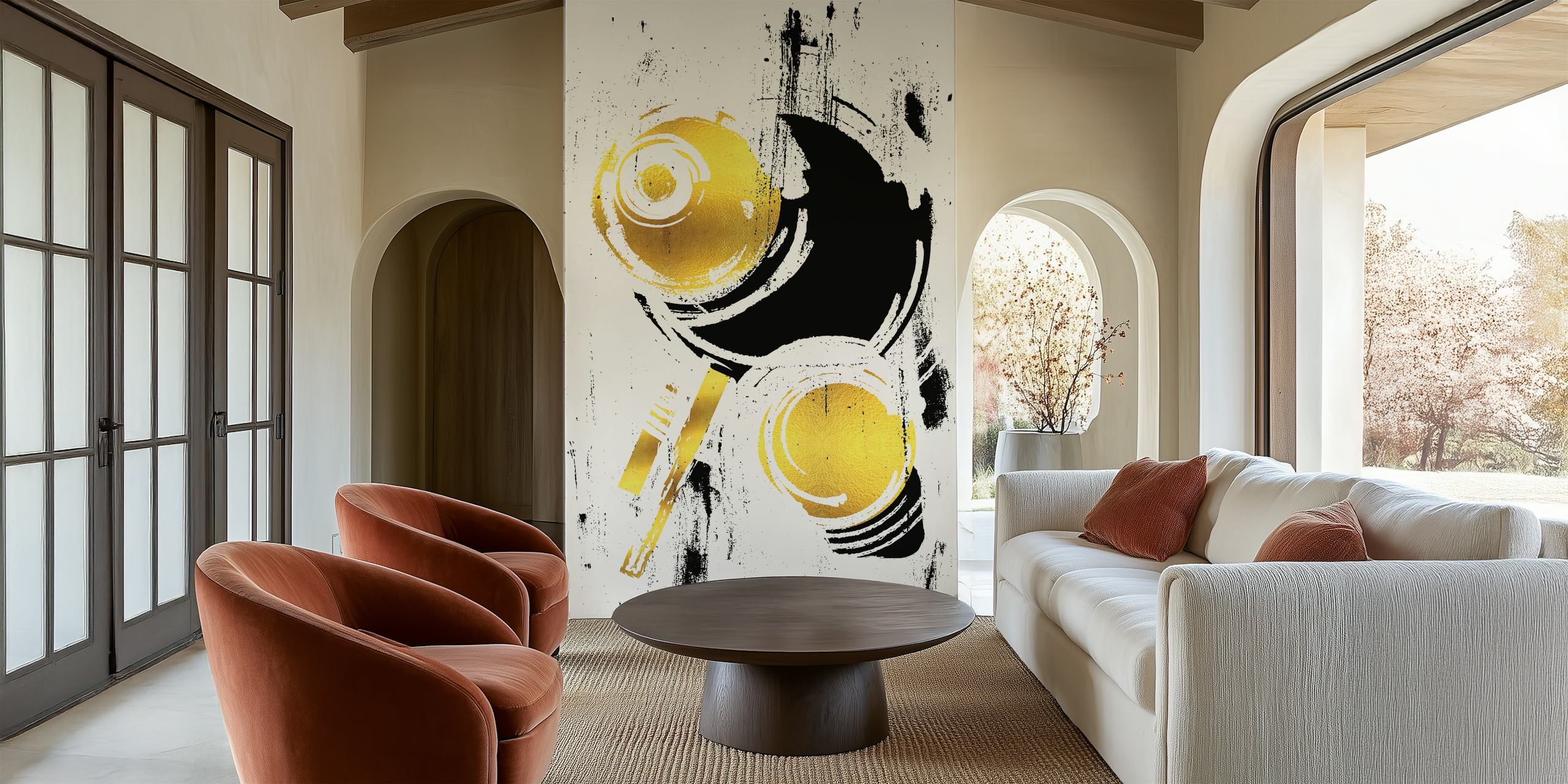 Abstract painting with gold accents wallpaper