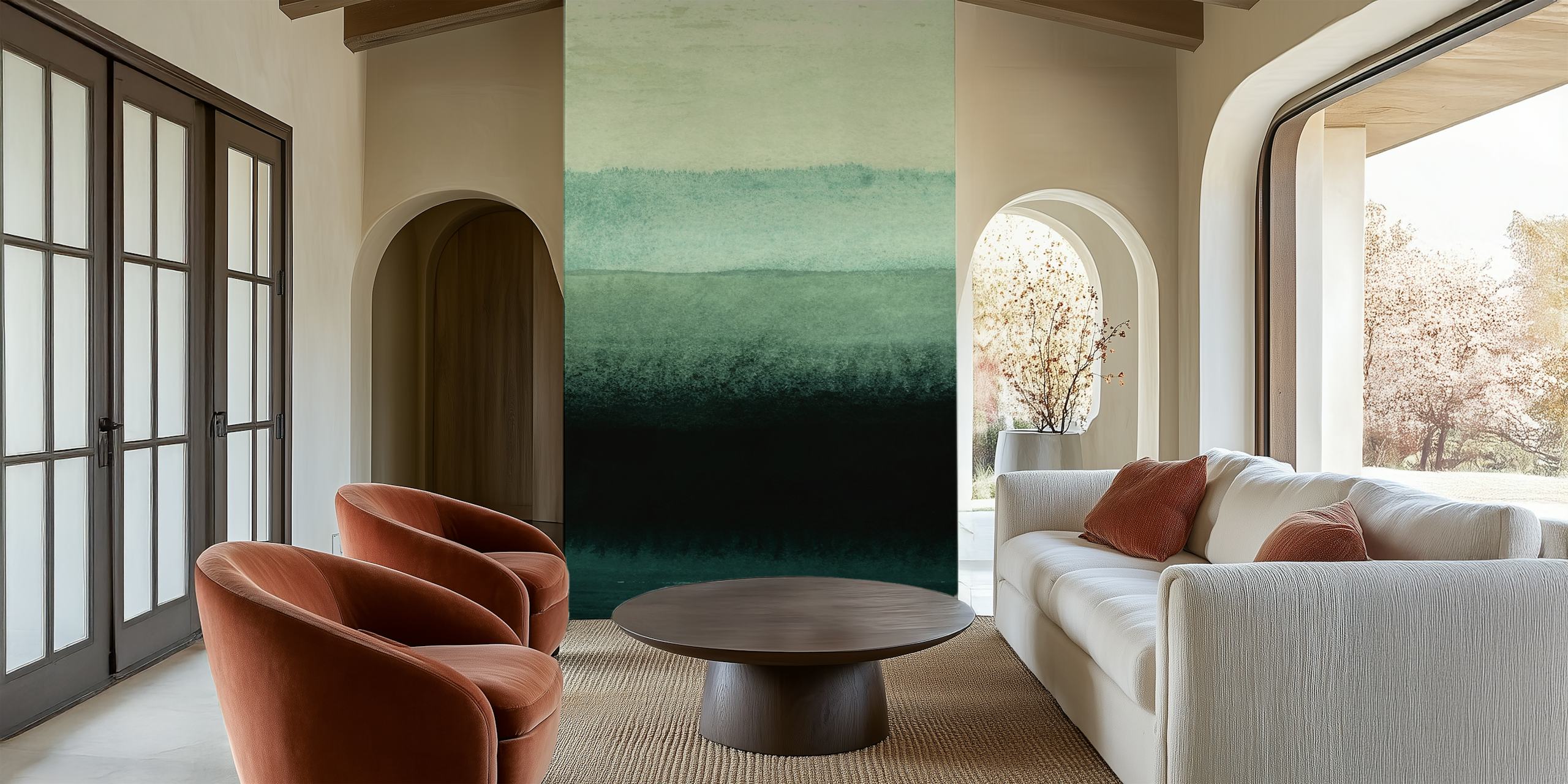 Layered green watercolor pattern wallpaper