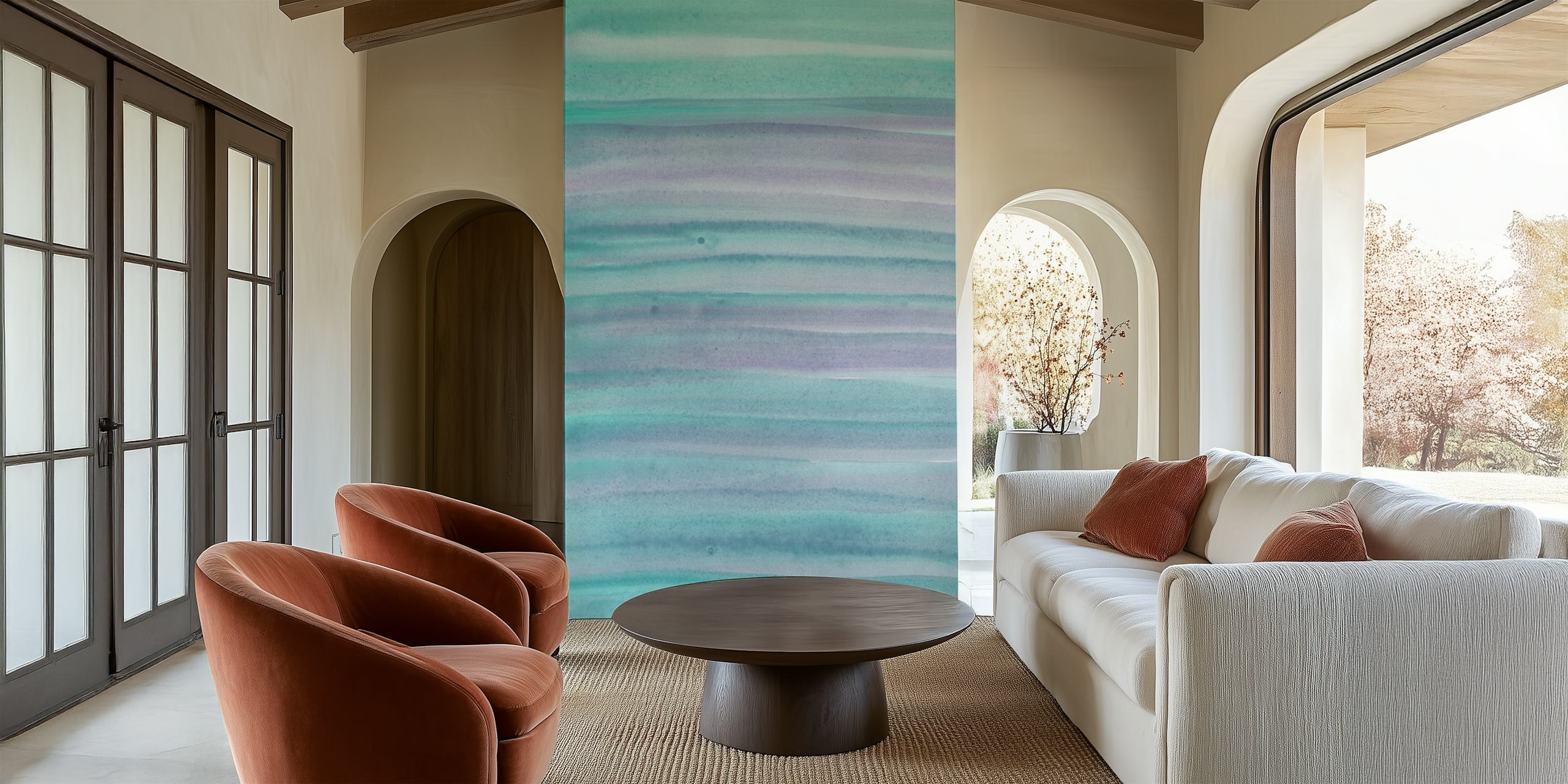 Blue and purple abstract watercolor stripes wallpaper