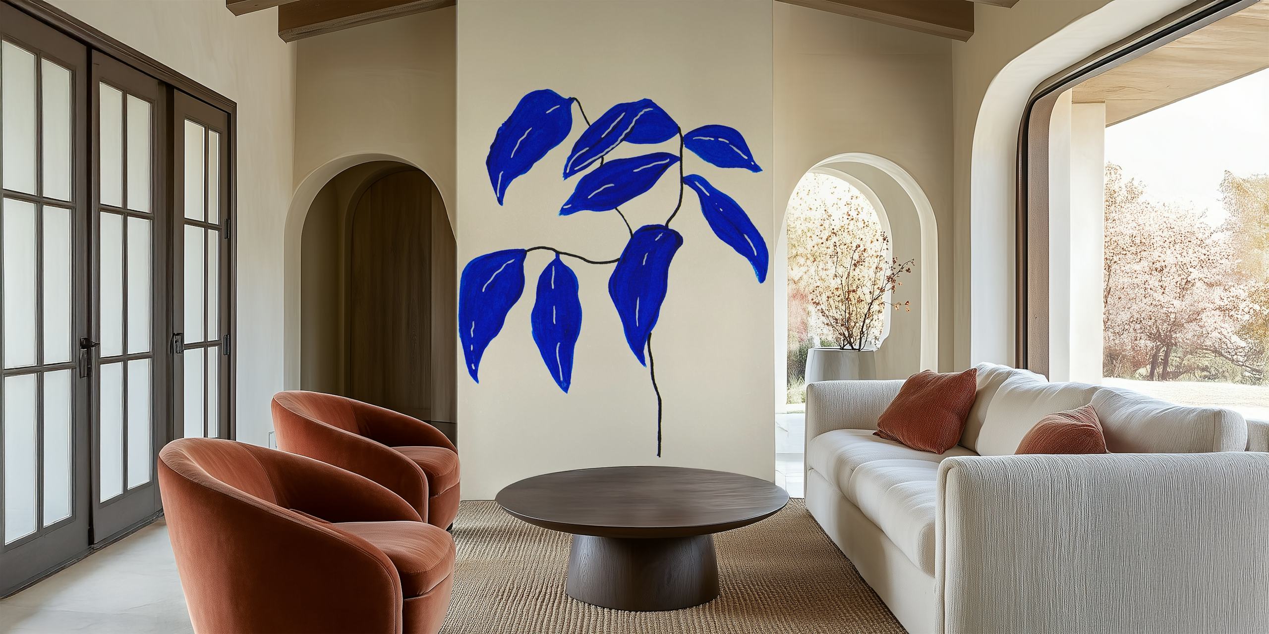 Blue ficus leaves on a light background wallpaper