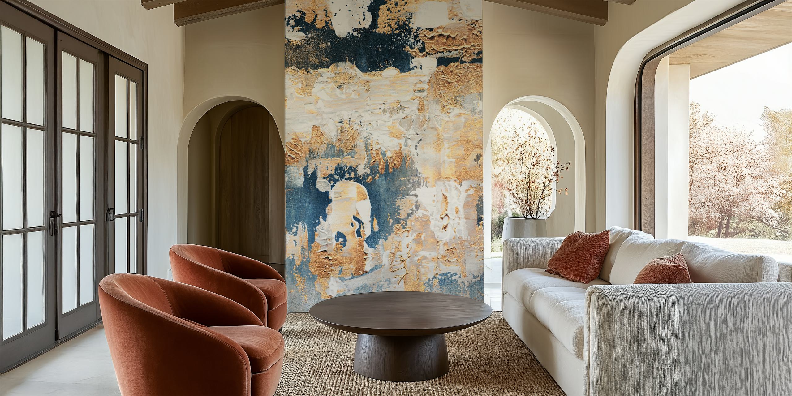Abstract blue and gold textured wallpaper