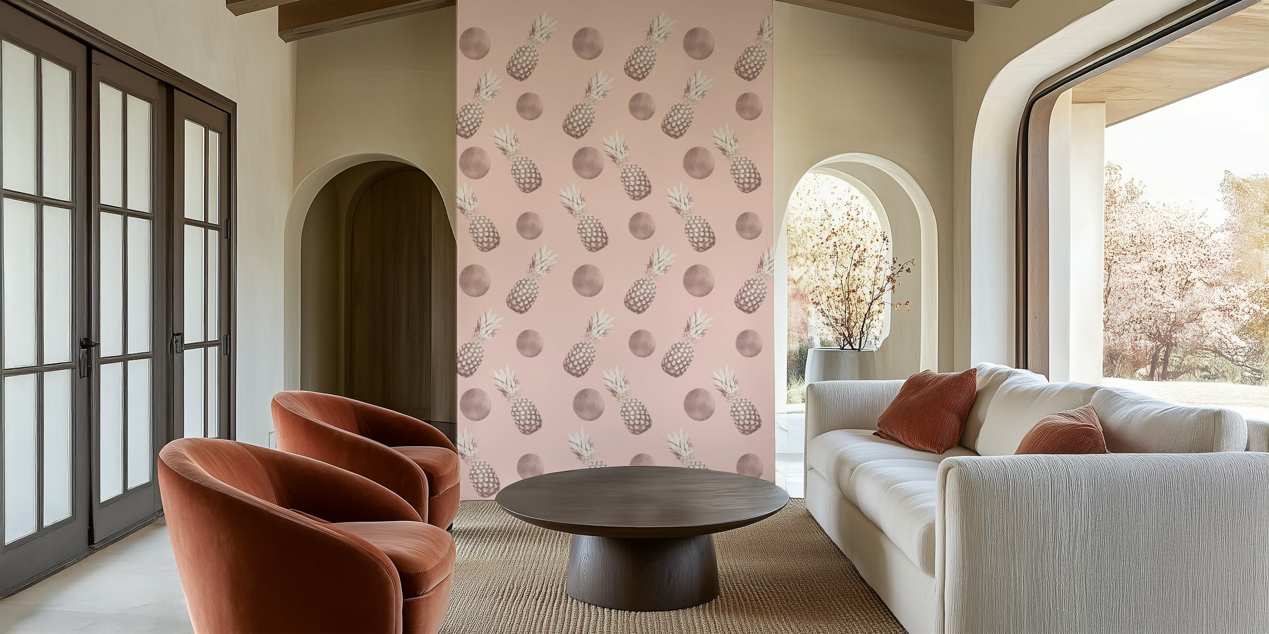 Pineapple Happy Polka Dots papel de parede em um quarto
