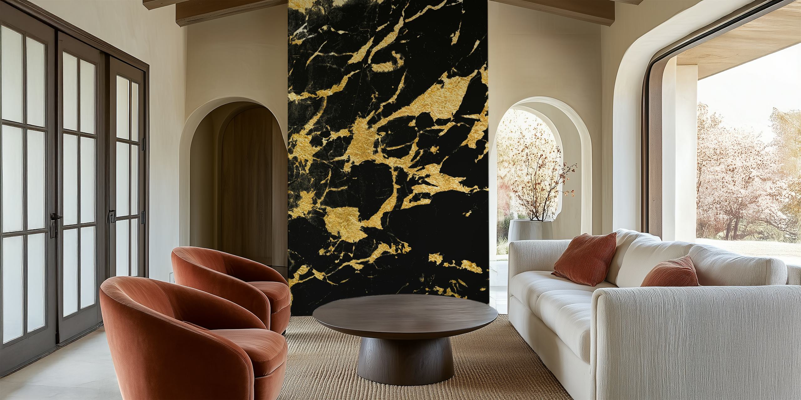 Luxe black marble with gold veins wall mural