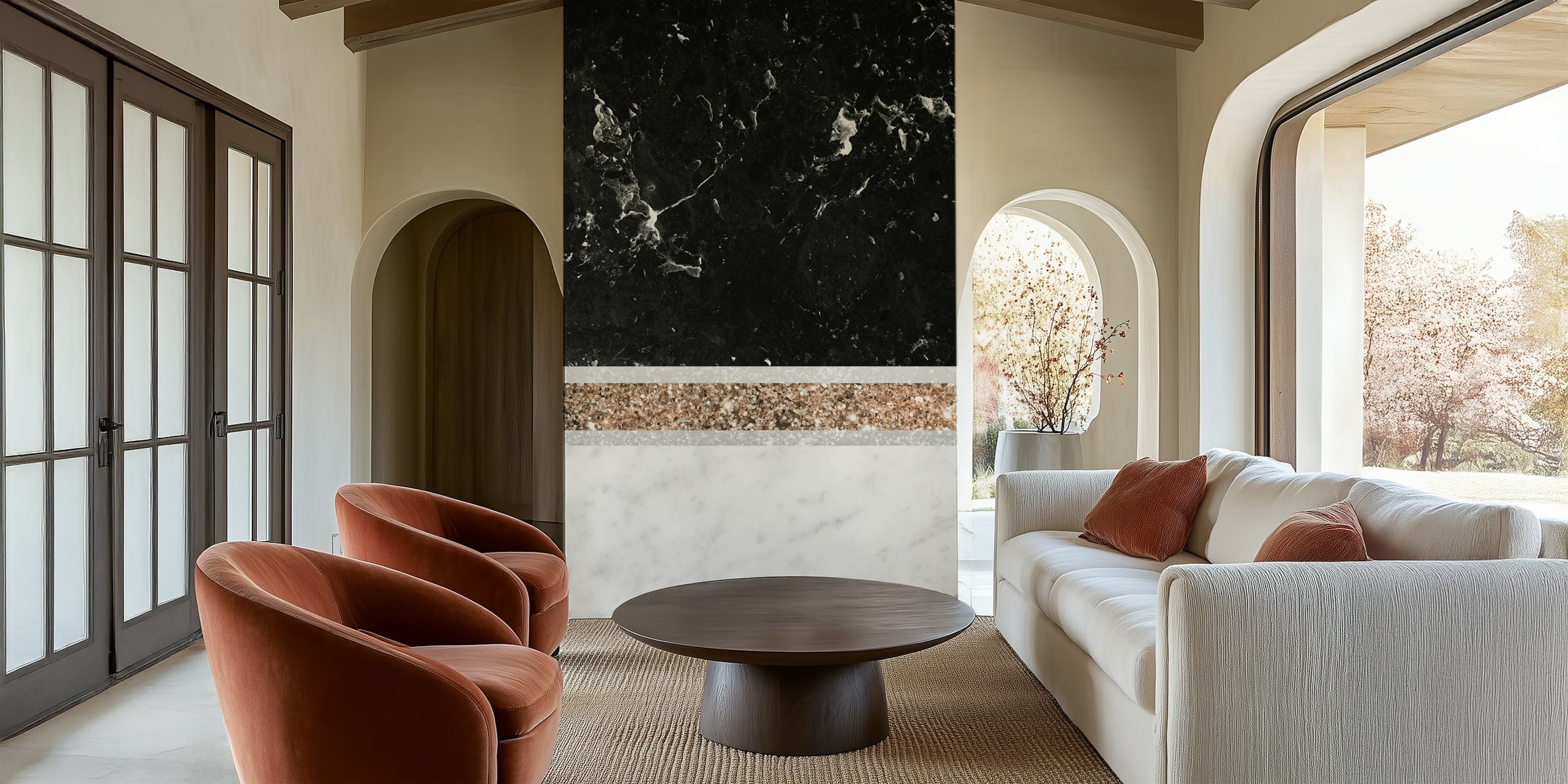 Black and white marble wallpaper with gold accents