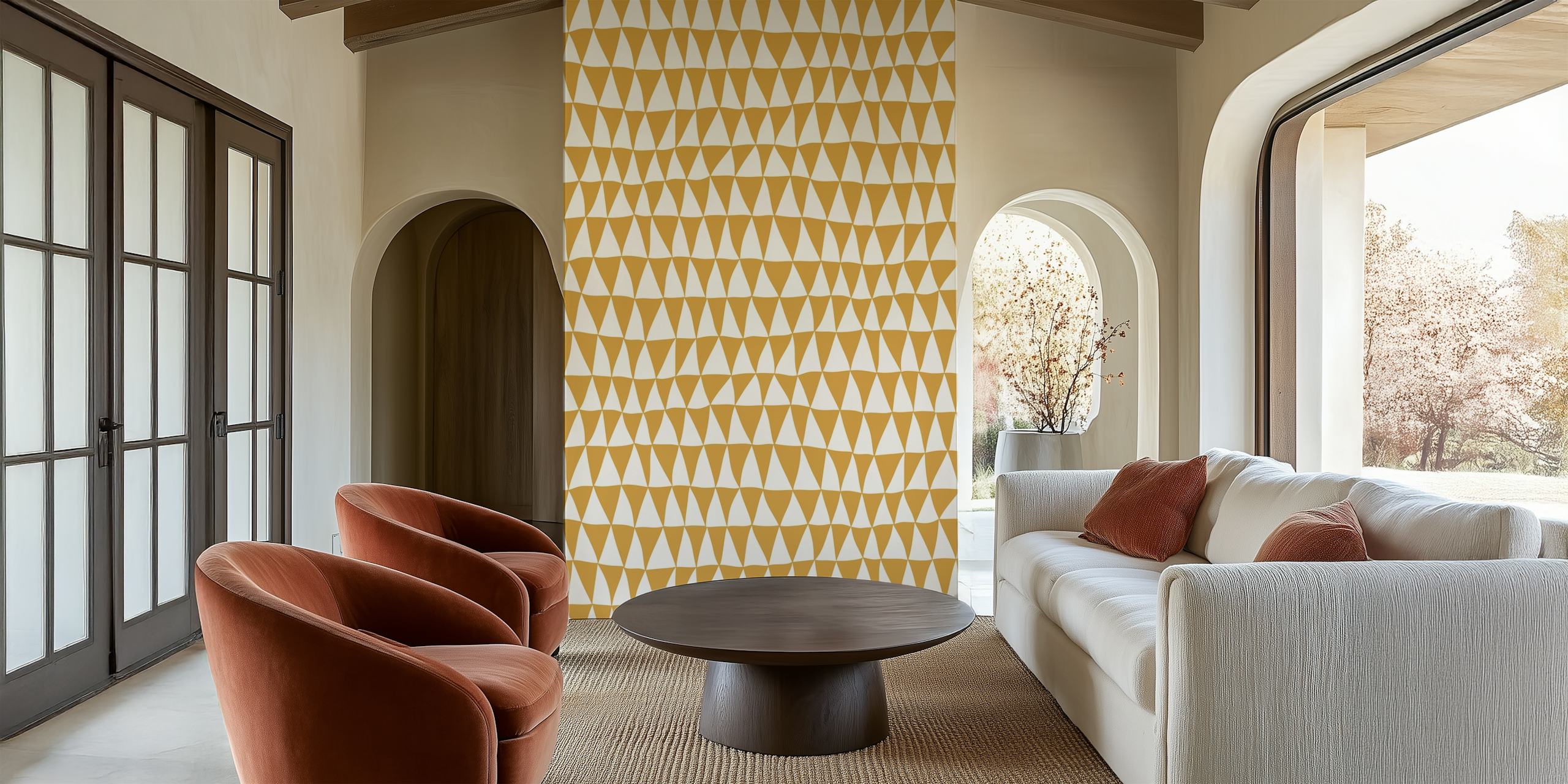 Κίτρινο γεωμετρικό σχέδιο ταπετσαρίας Odd Triangles yellow medium