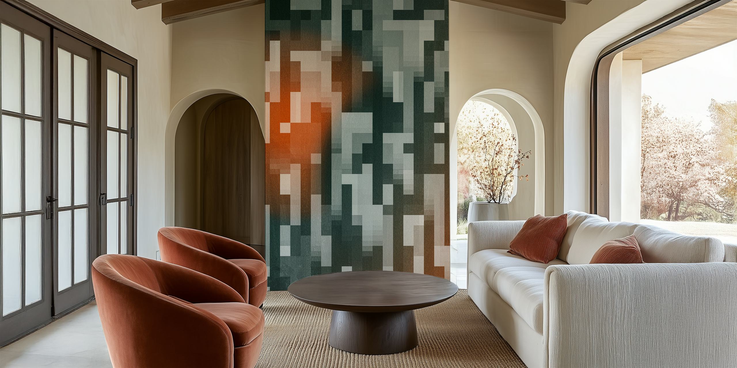 Geometric gray and orange pattern wallpaper