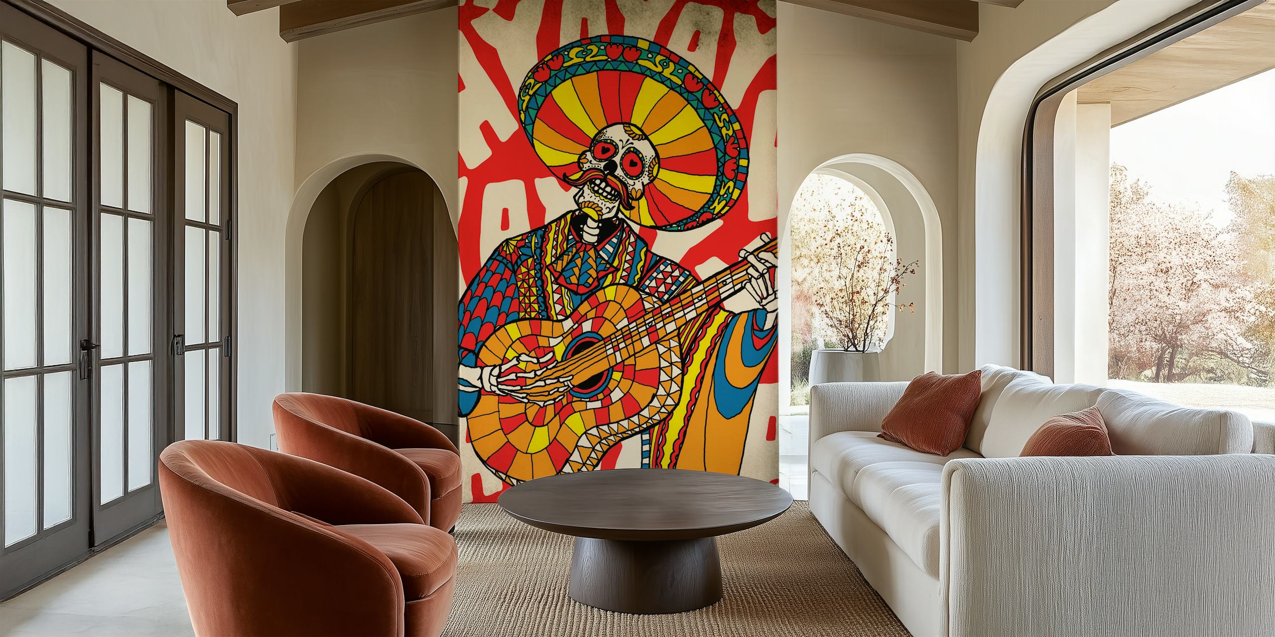 Colorato musicista Mariachi con chitarra in abito tradizionale messicano