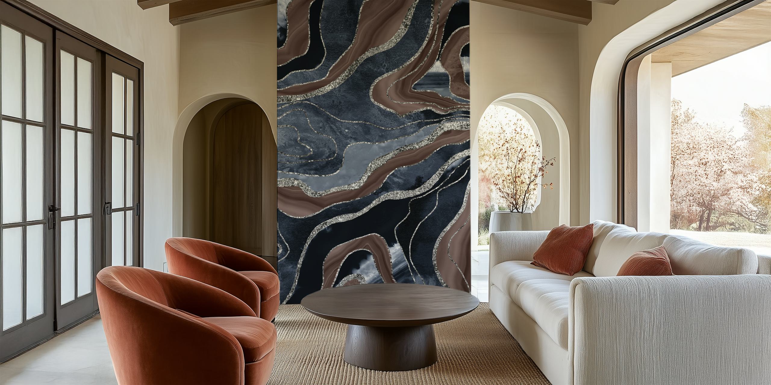 Blue brown marble agate wallpaper in a room