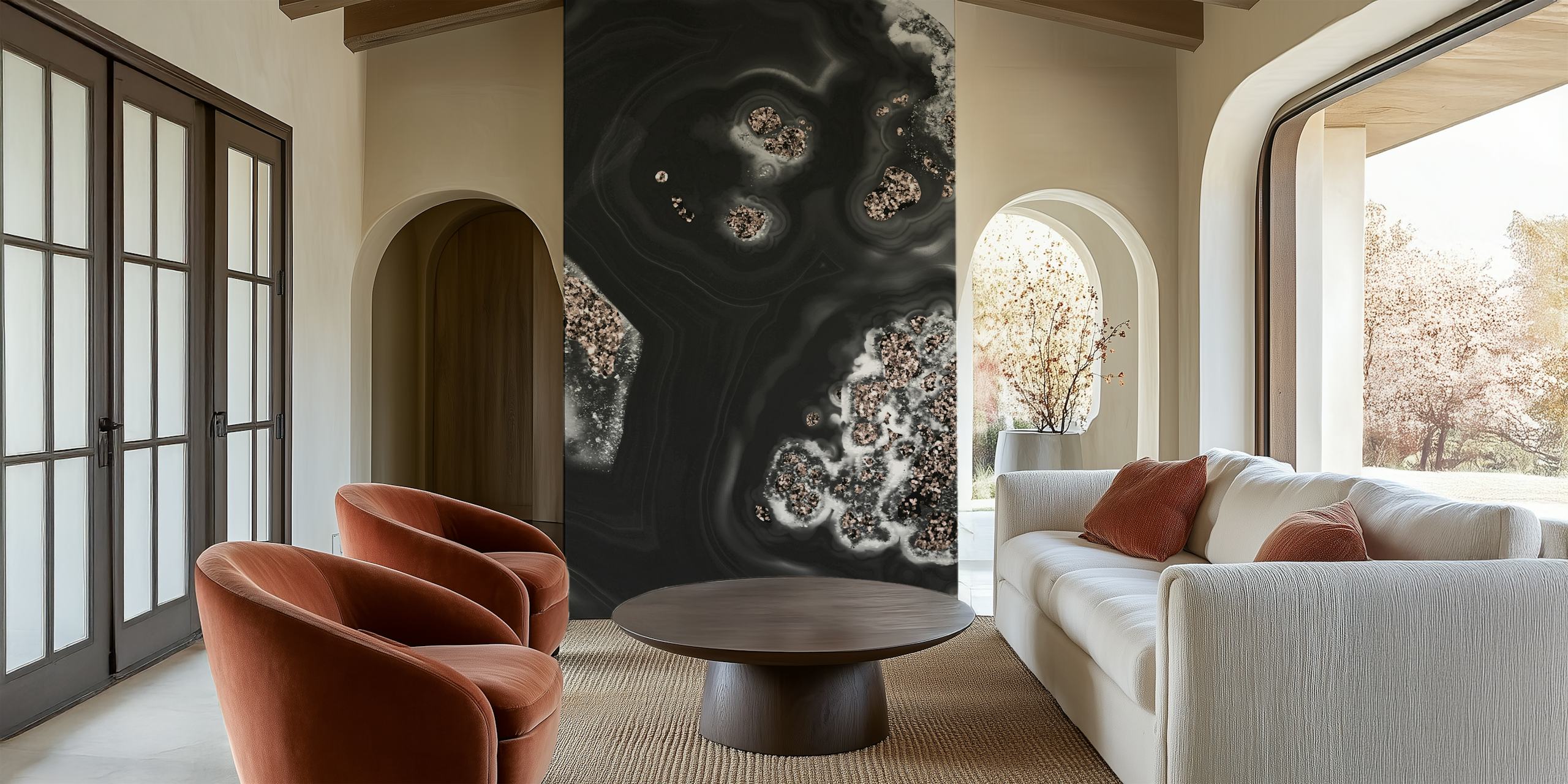 Malachite Rose Gold Glitter behang in een kamer