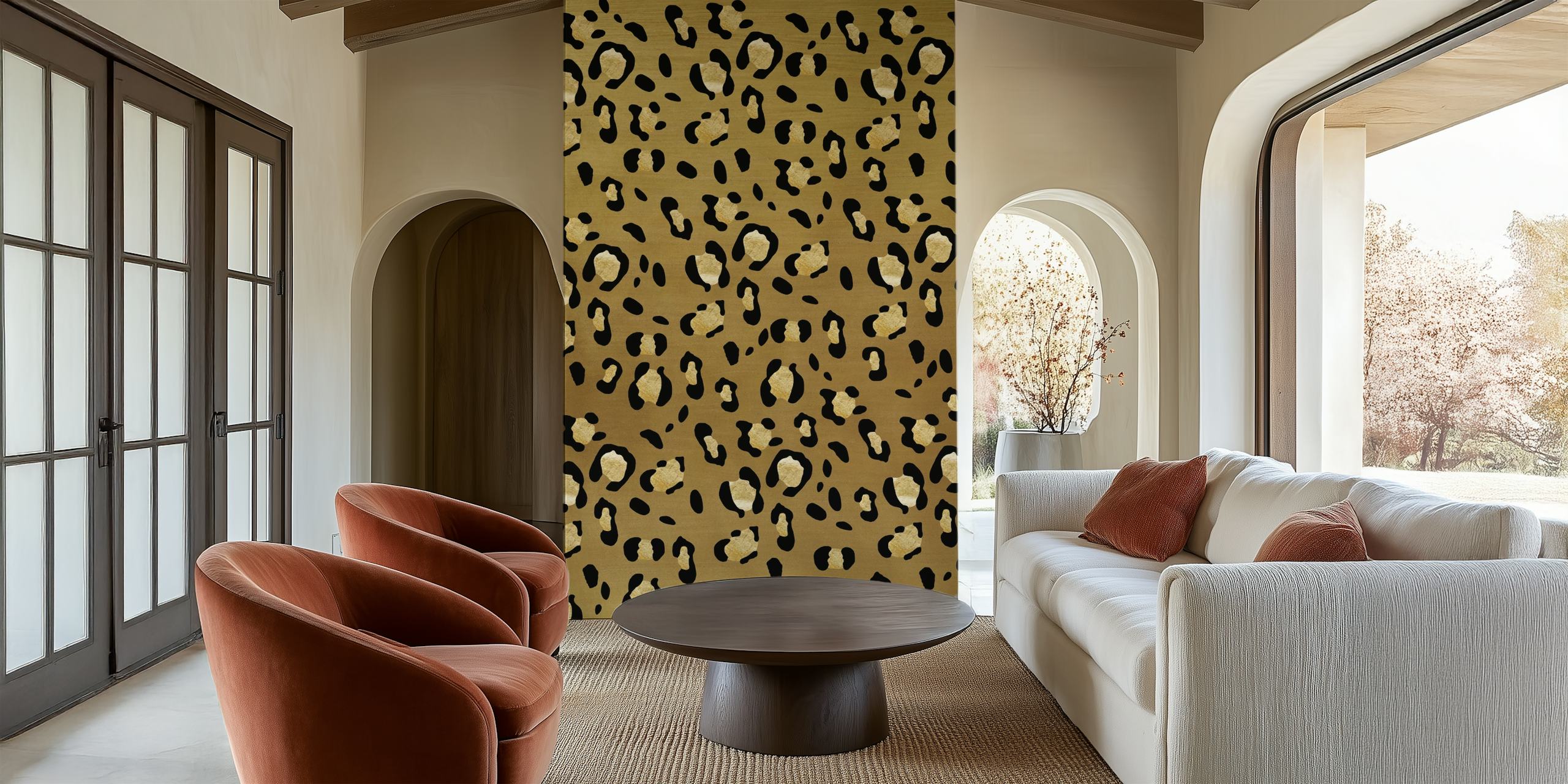 Fototapete mit Leopardenmuster auf goldenem Hintergrund