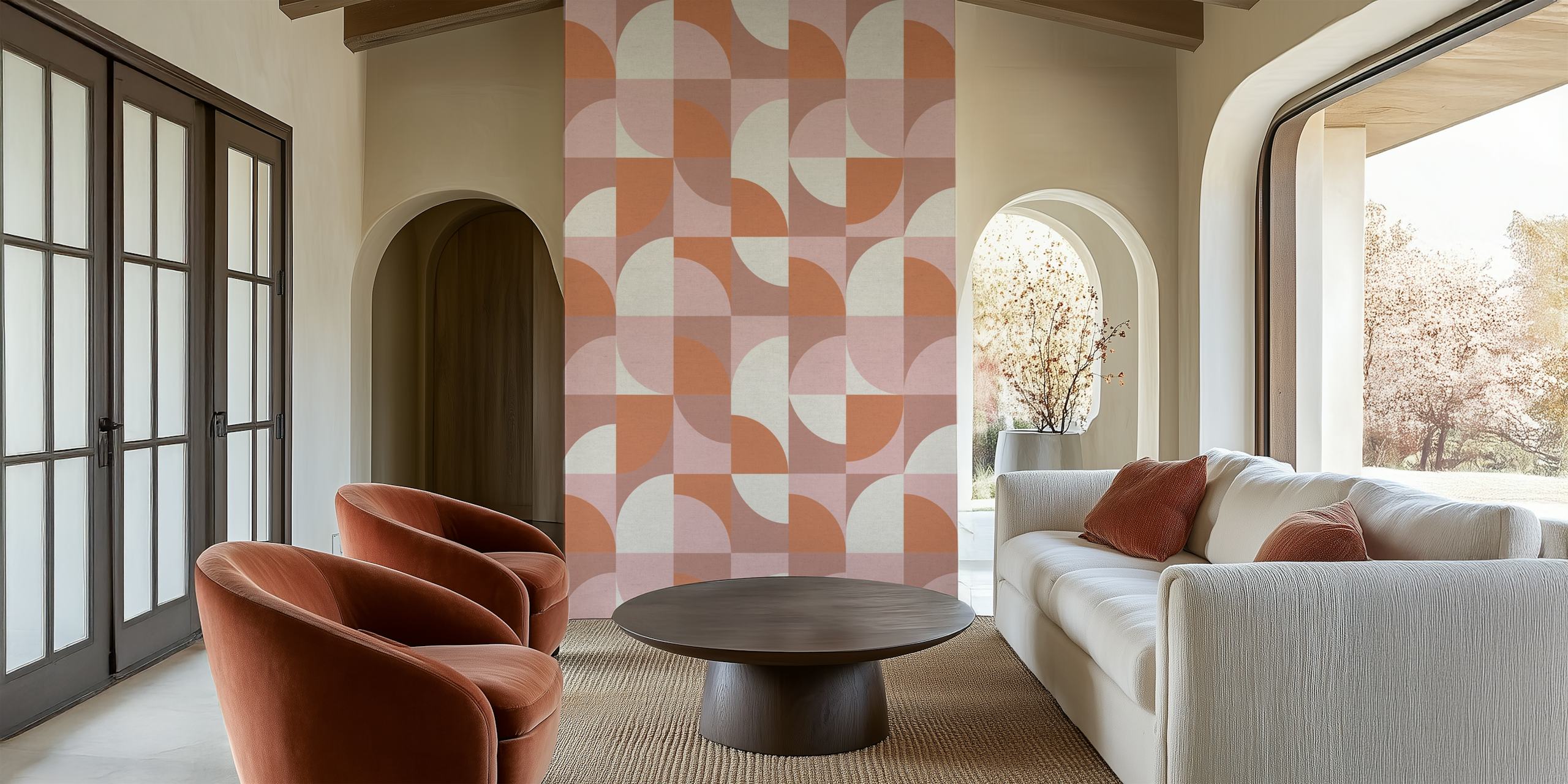 Baked Earth Geometry wallpaper in a room setting
