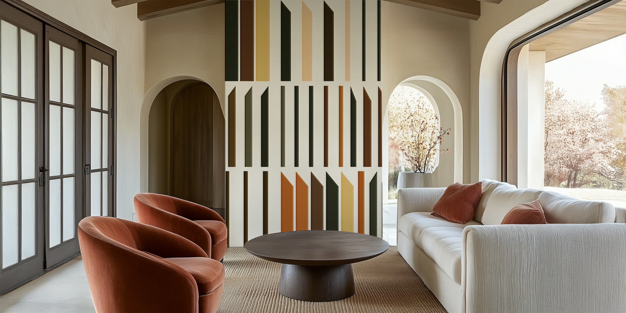 Vertical stripes in earthy colors: brown, black, cream wallpaper