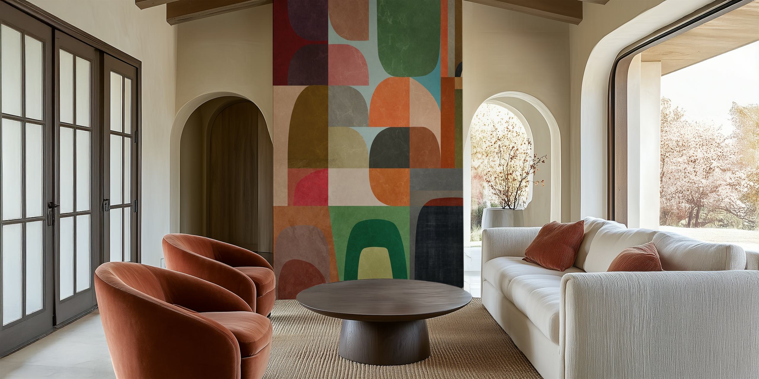 Colorful abstract geometric shapes in earthy tones wallpaper