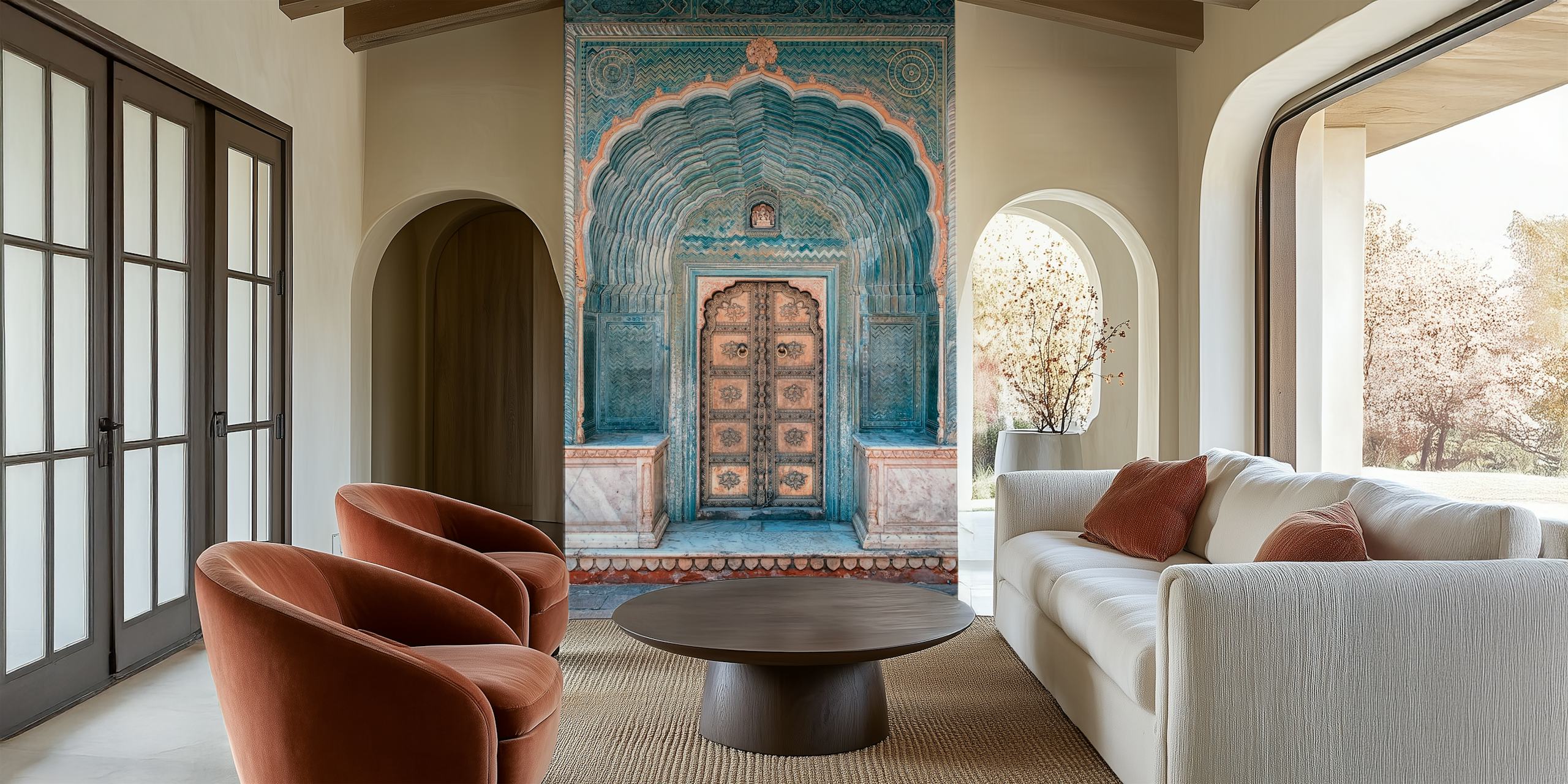 Mural de pared Indian Door con intrincados patrones turquesas y encanto histórico para decoración de interiores