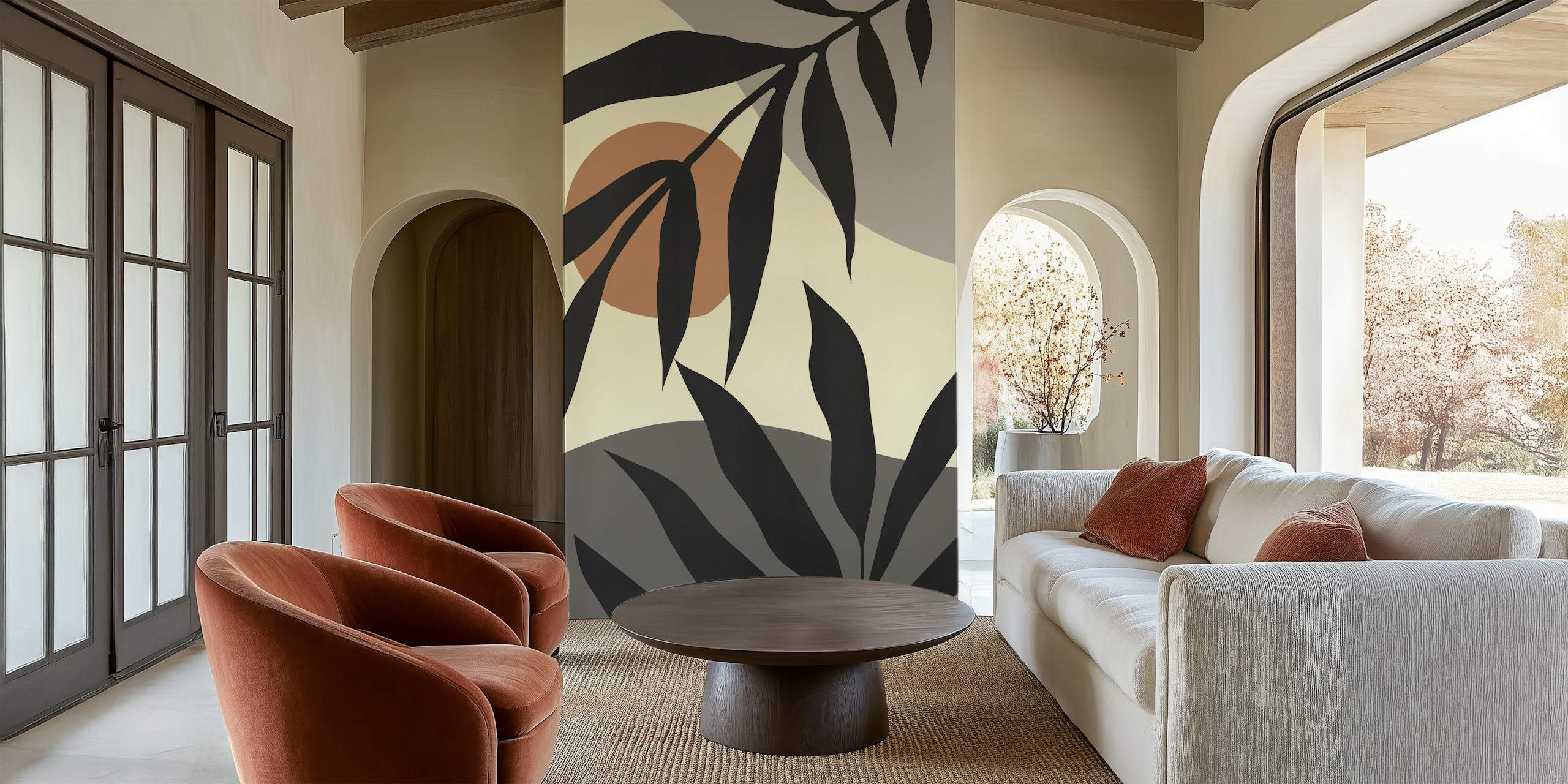 Abstract botanical wall mural Organic Nature 25 with earthy tones and modern design