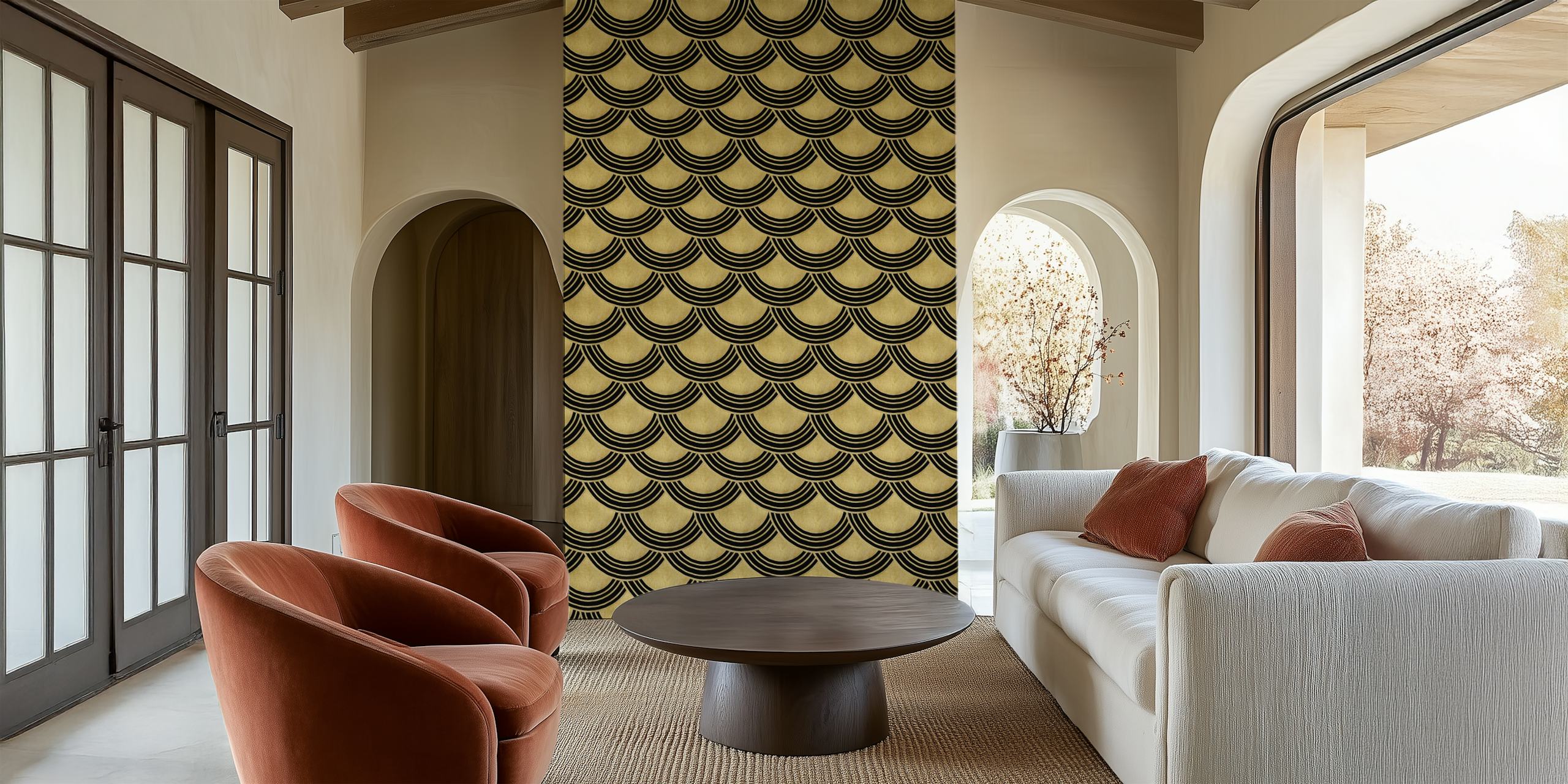 Gold and black mermaid scales pattern wallpaper