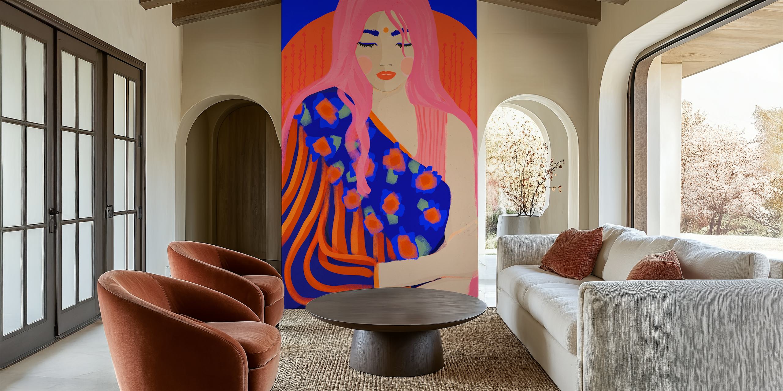 Vibrant tapetdesign av en rolig figur