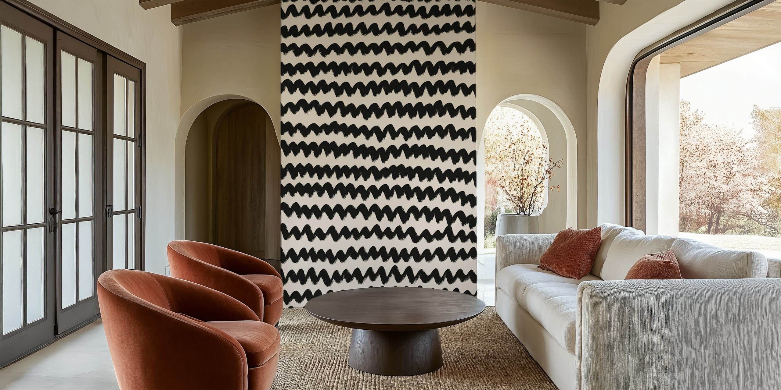 Black zigzag pattern on white background wallpaper
