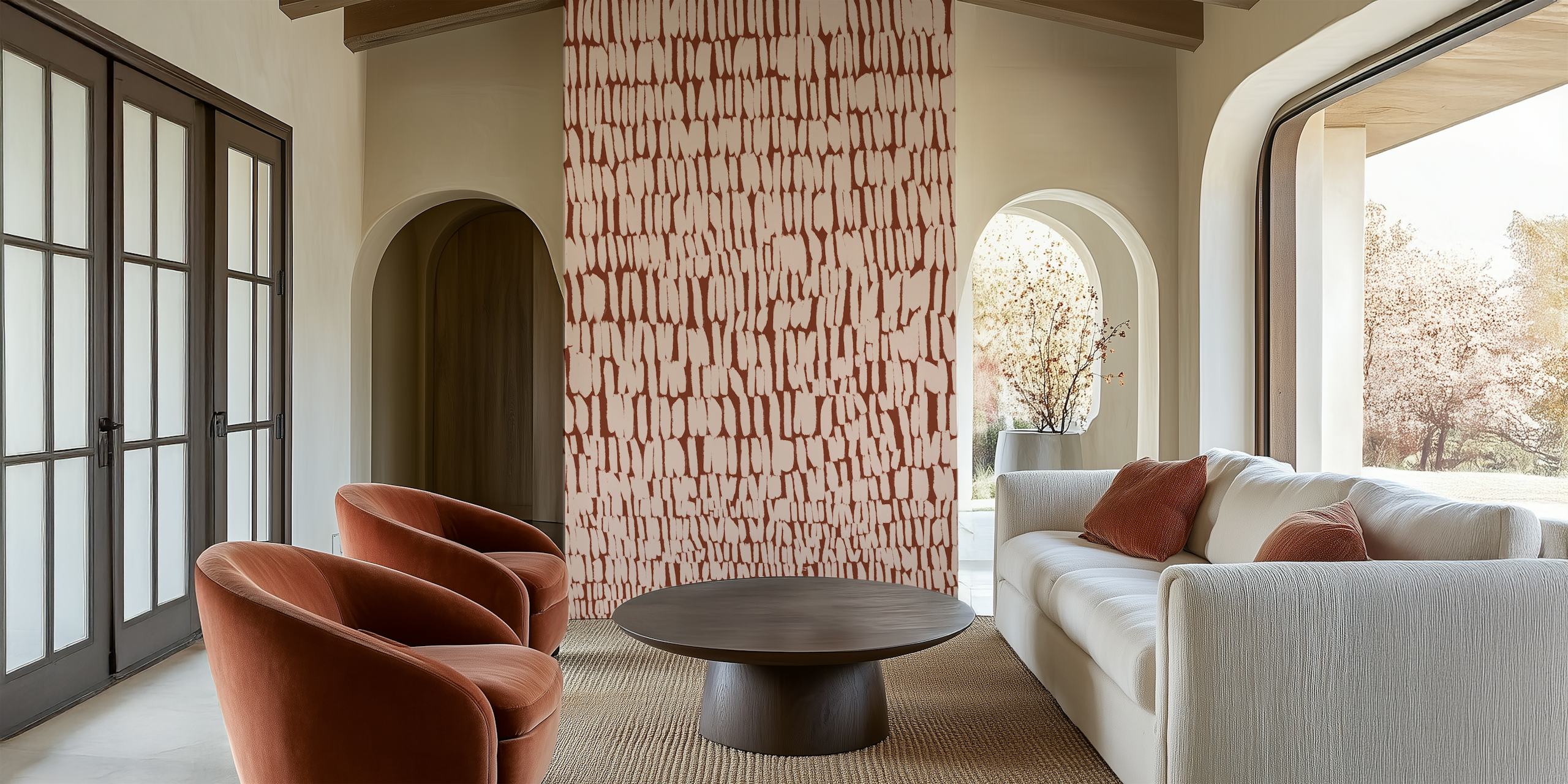 Beige textured stripes pattern wallpaper showcasing vertical brush strokes