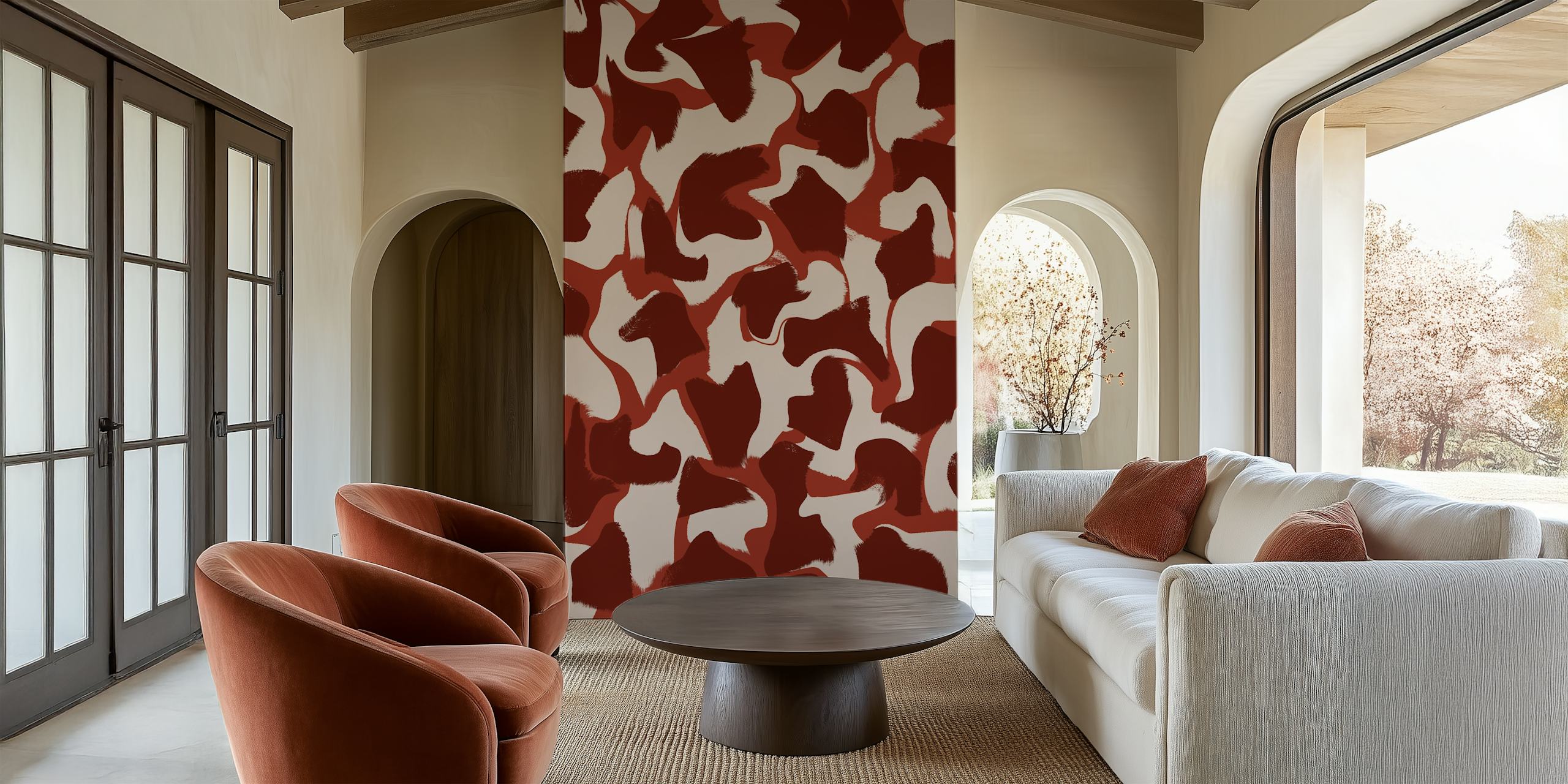 Abstrakti beige ja ruskea piirustus seinämaalaus