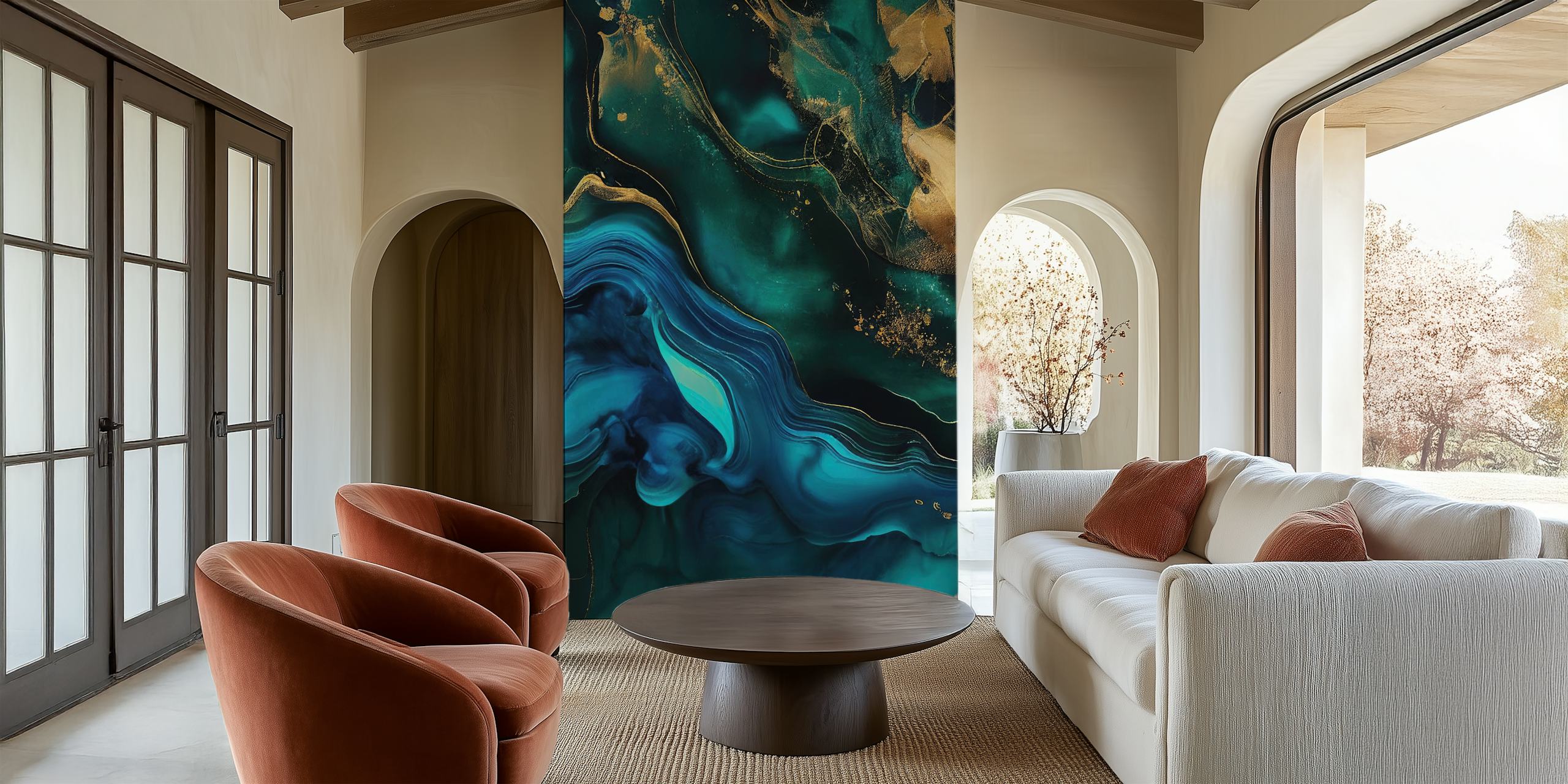 tapeta Blue Gold Luxury Marble v pokoji