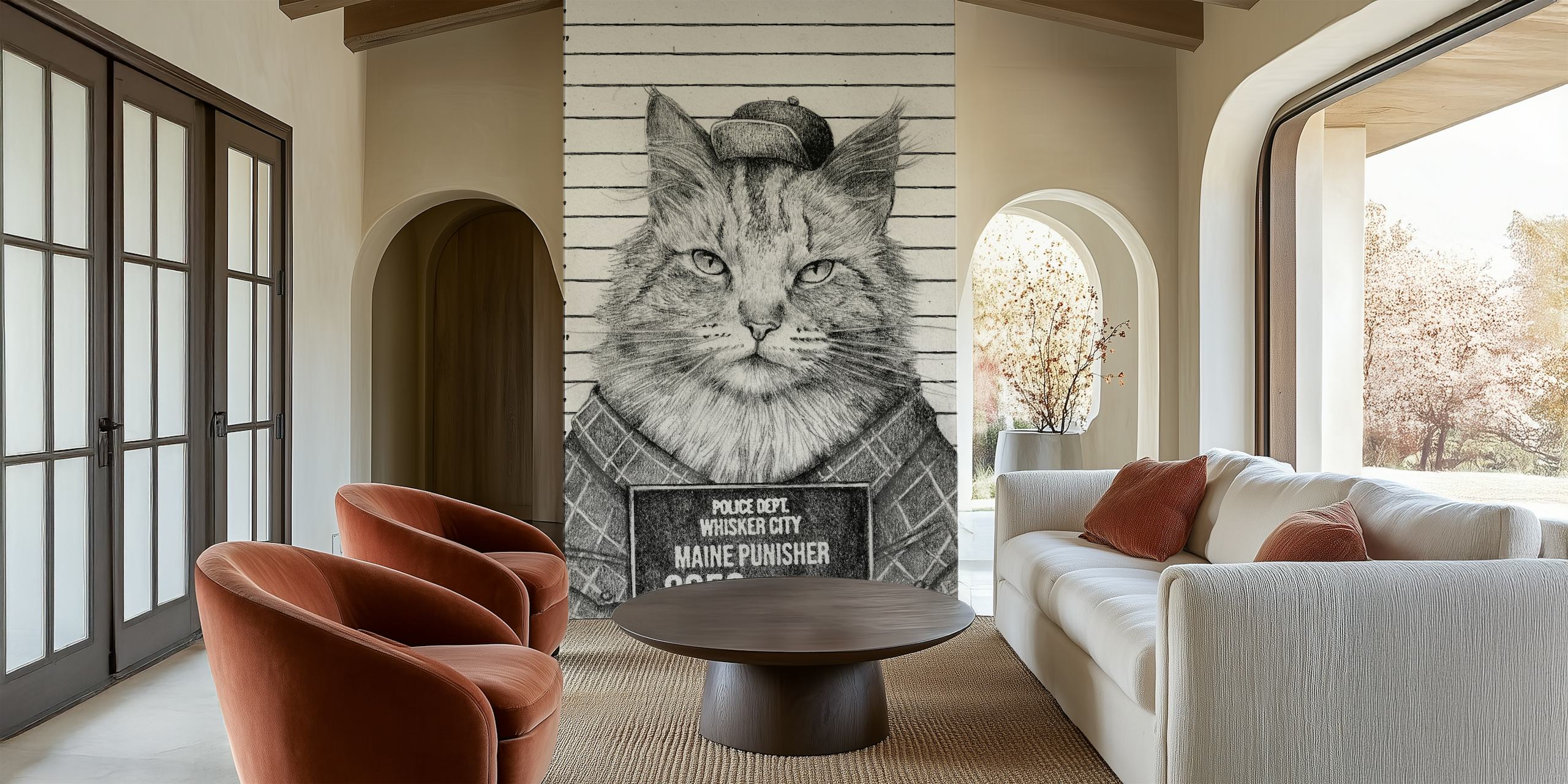 Fototapete „Maine Punisher“ mit Katzendetektiv und Fahndungsfoto