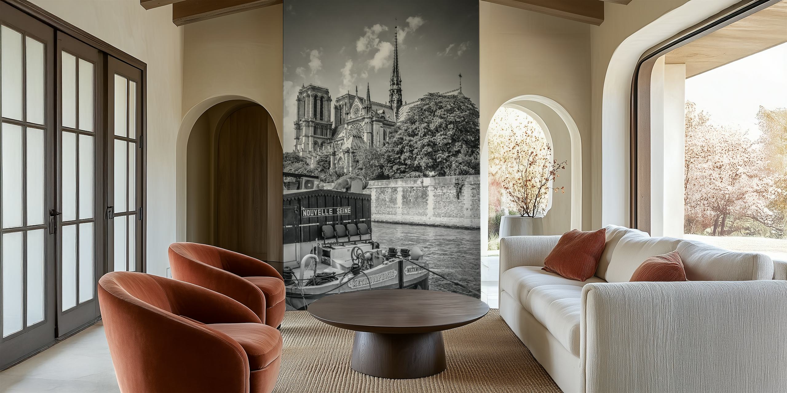 Notre-Dame Cathedral in monochrome with classic architecture wallpaper