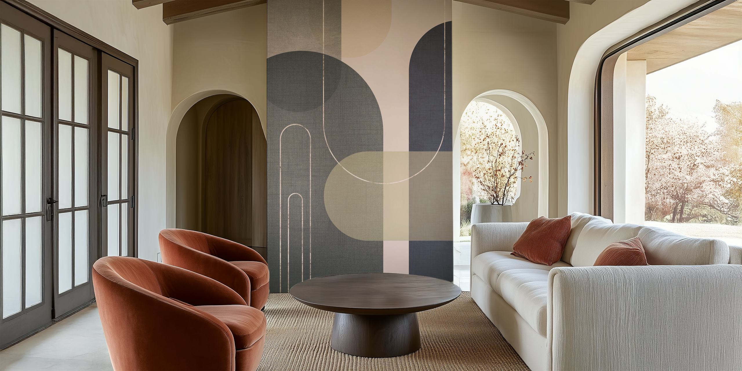 Mural de pared Modern Mid Century Linen 1 con formas geométricas y orgánicas abstractas en tonos apagados