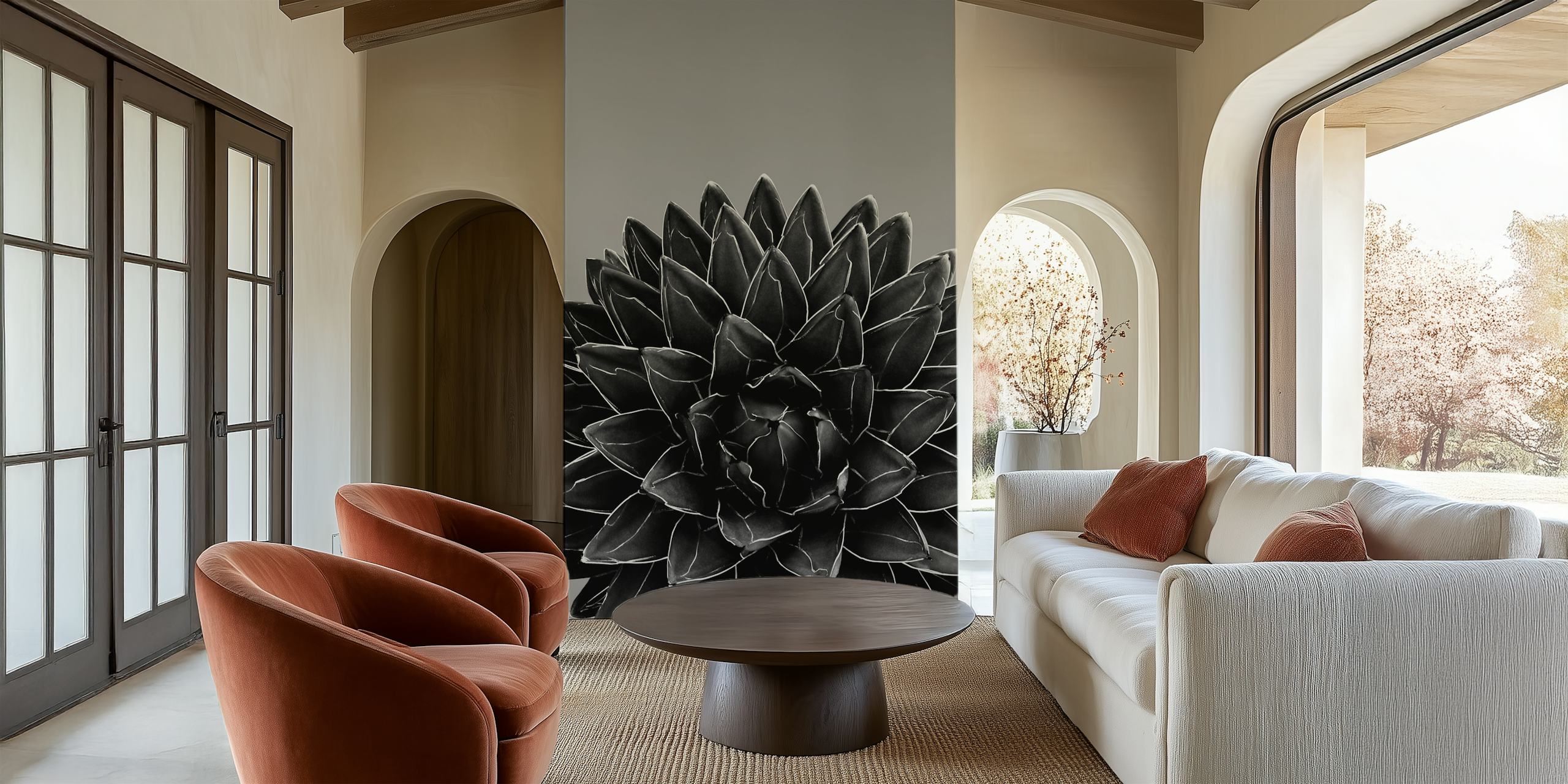 Carta da parati Gray Black Agave Chic in una stanza
