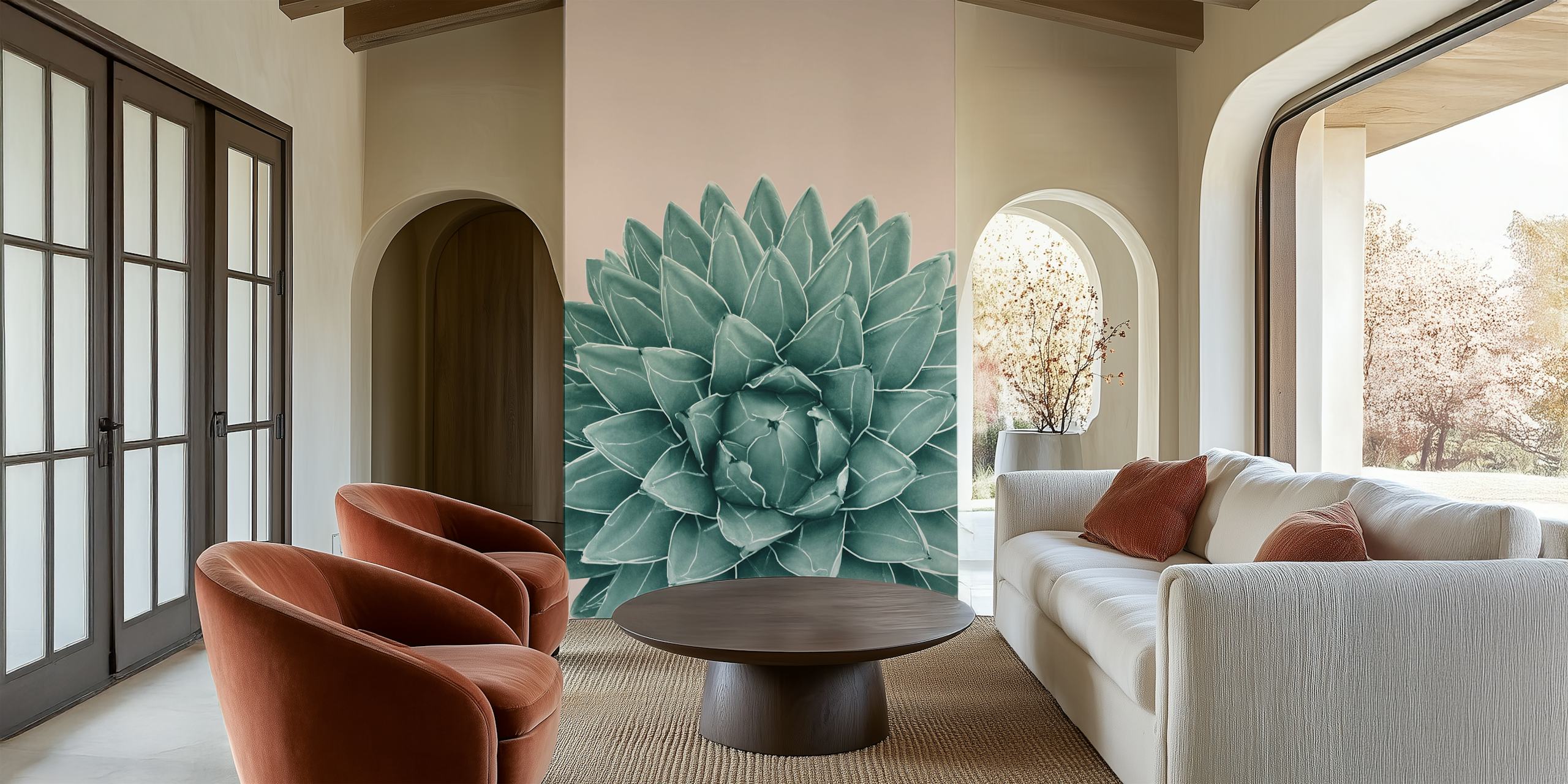 Blush Green Agave Chic 1 Tapete in einem Raum