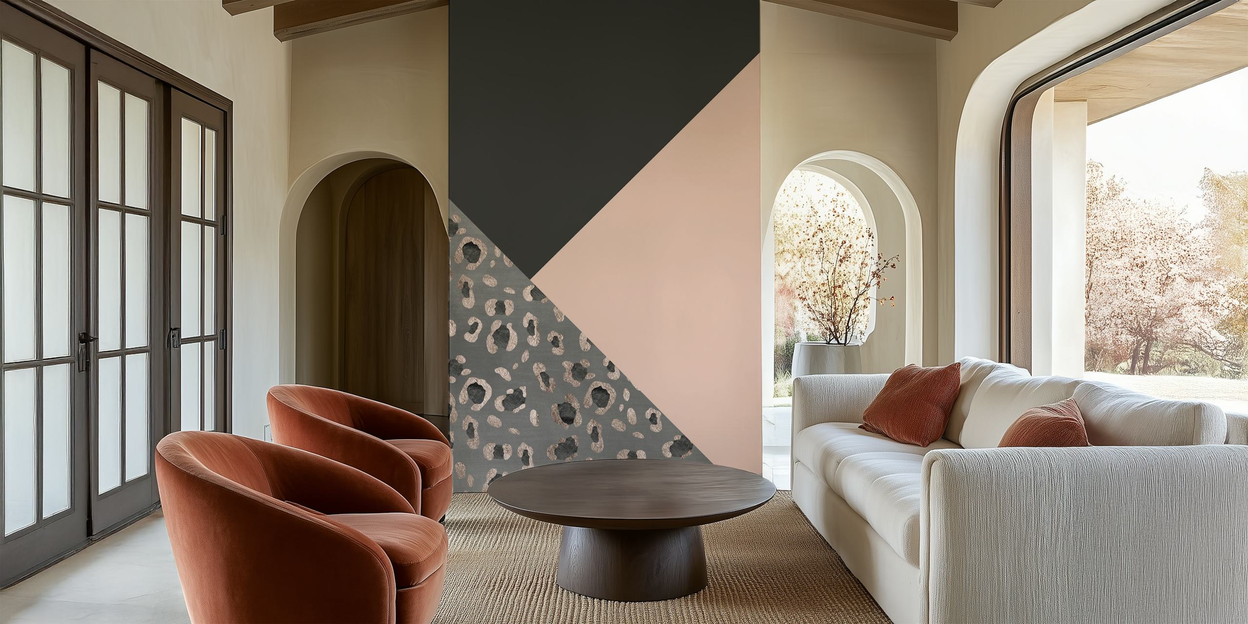 Pink and black leopard geometric wallpaper design