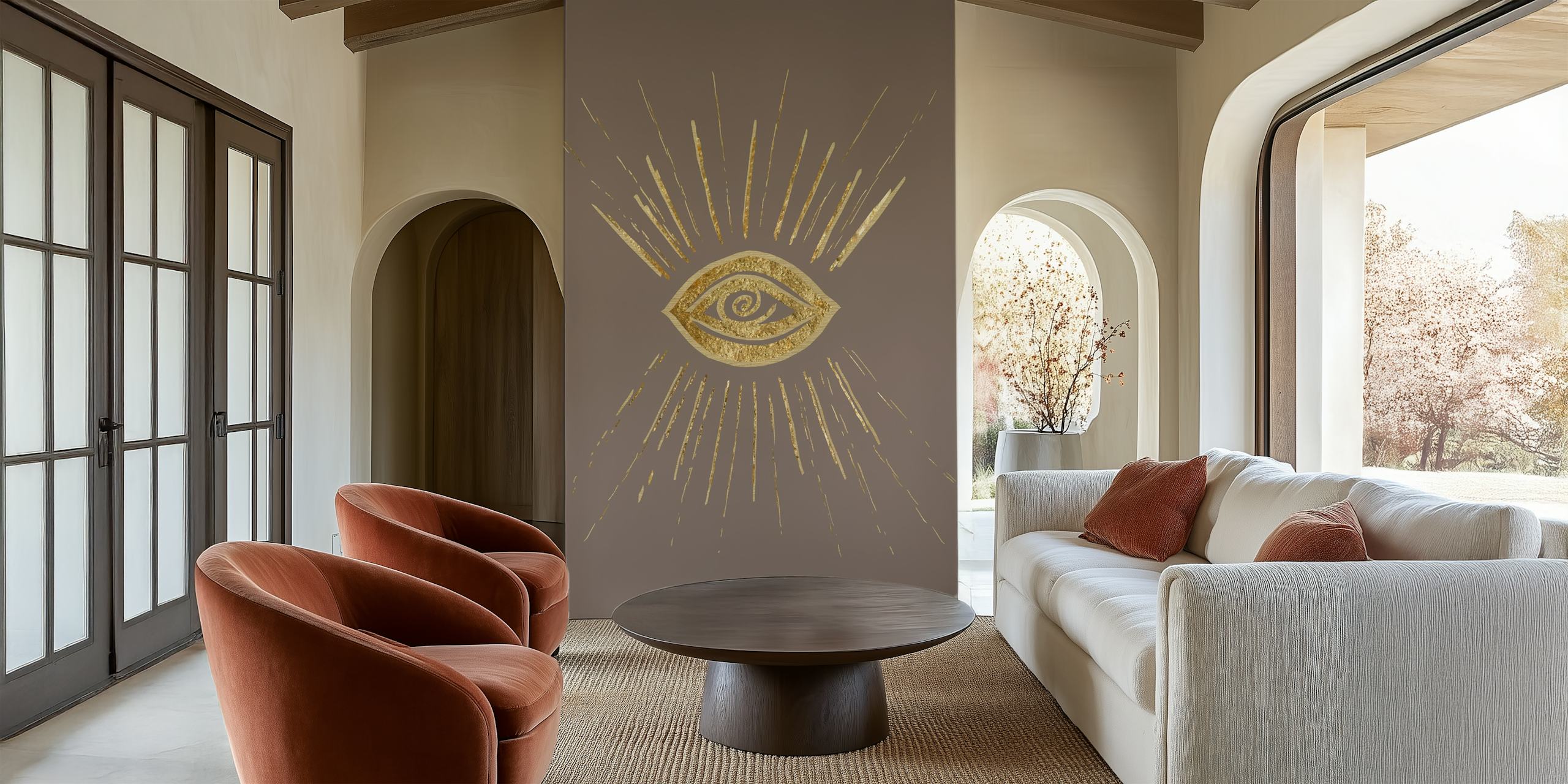 Evil Eye Gold on Brown wallpaper in a room