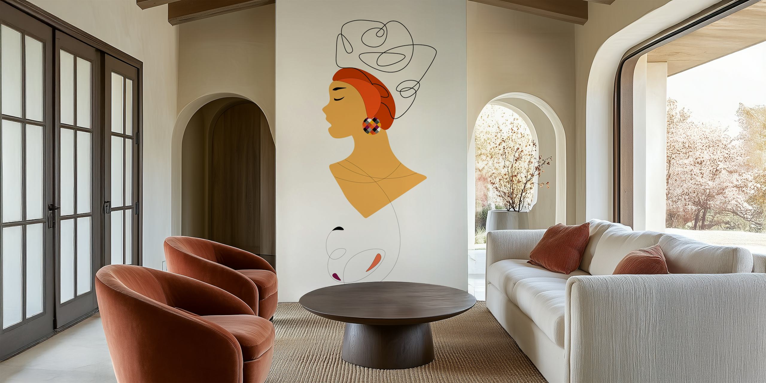 Design di carta da parati elegante con il profilo di una donna