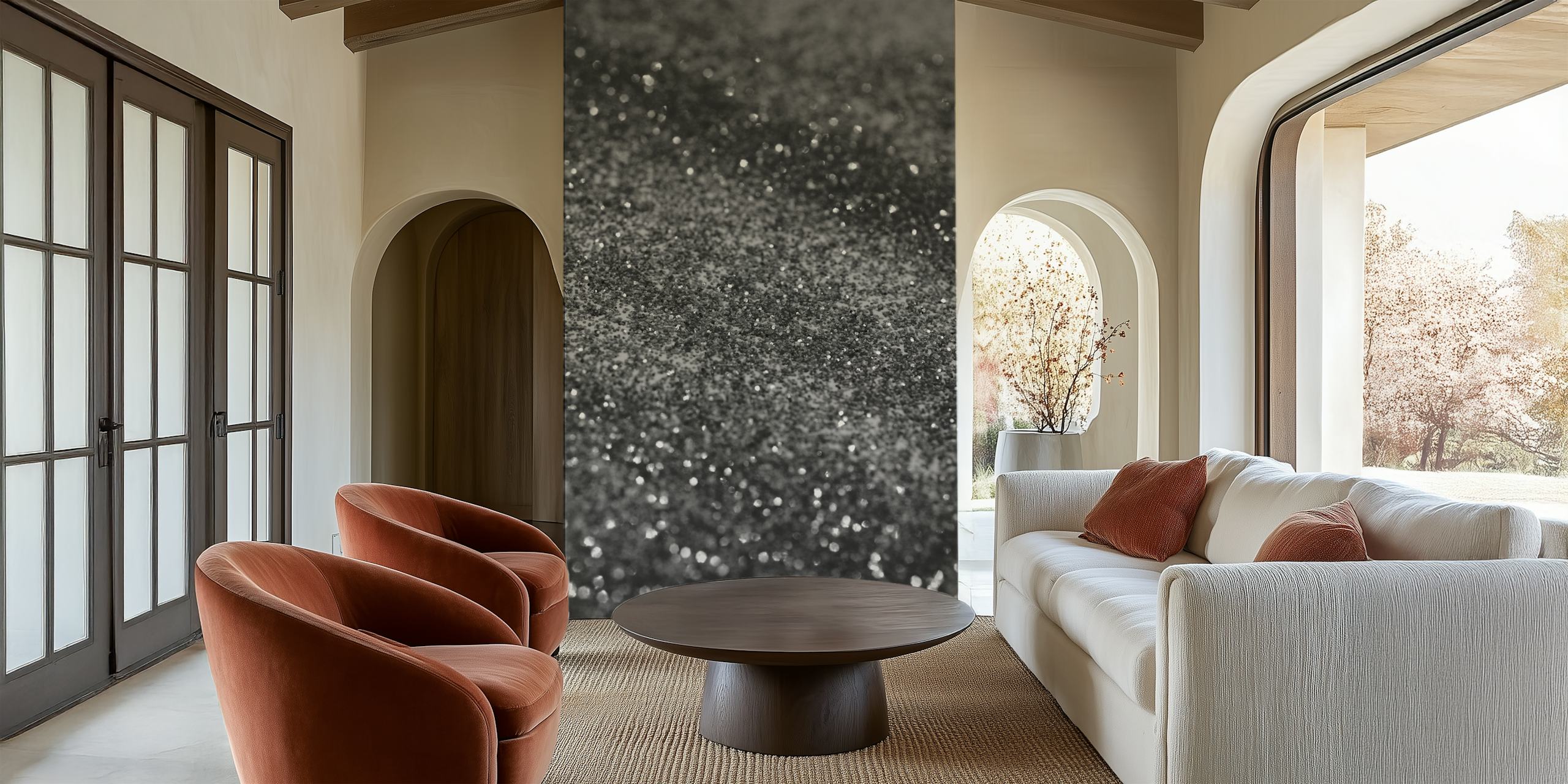 Zilver, grijs en zwart glitter fotobehang met sprankelende stippen
