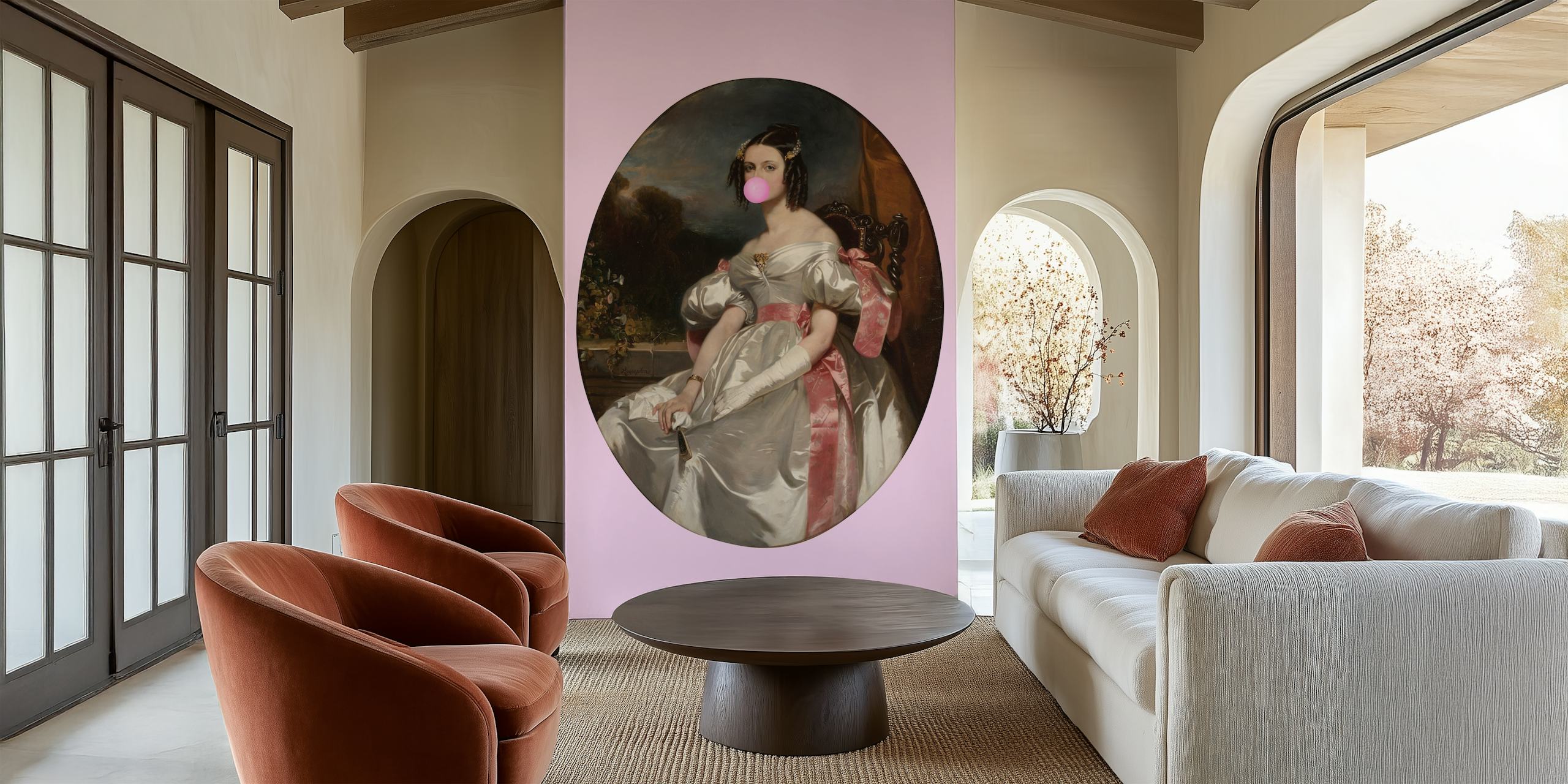 Povijesni portret s modernim zaokretom koji prikazuje Pink Bubble-Gum Lady V