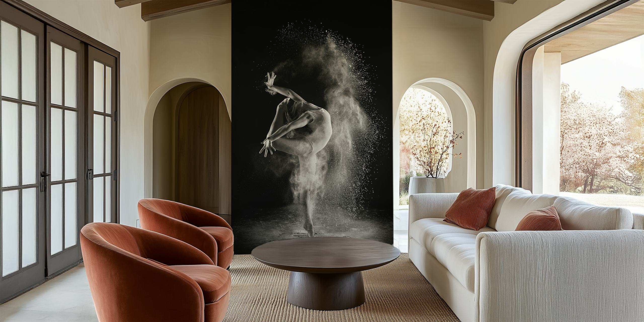 Dramatic black and white dance figure in motion wallpaper