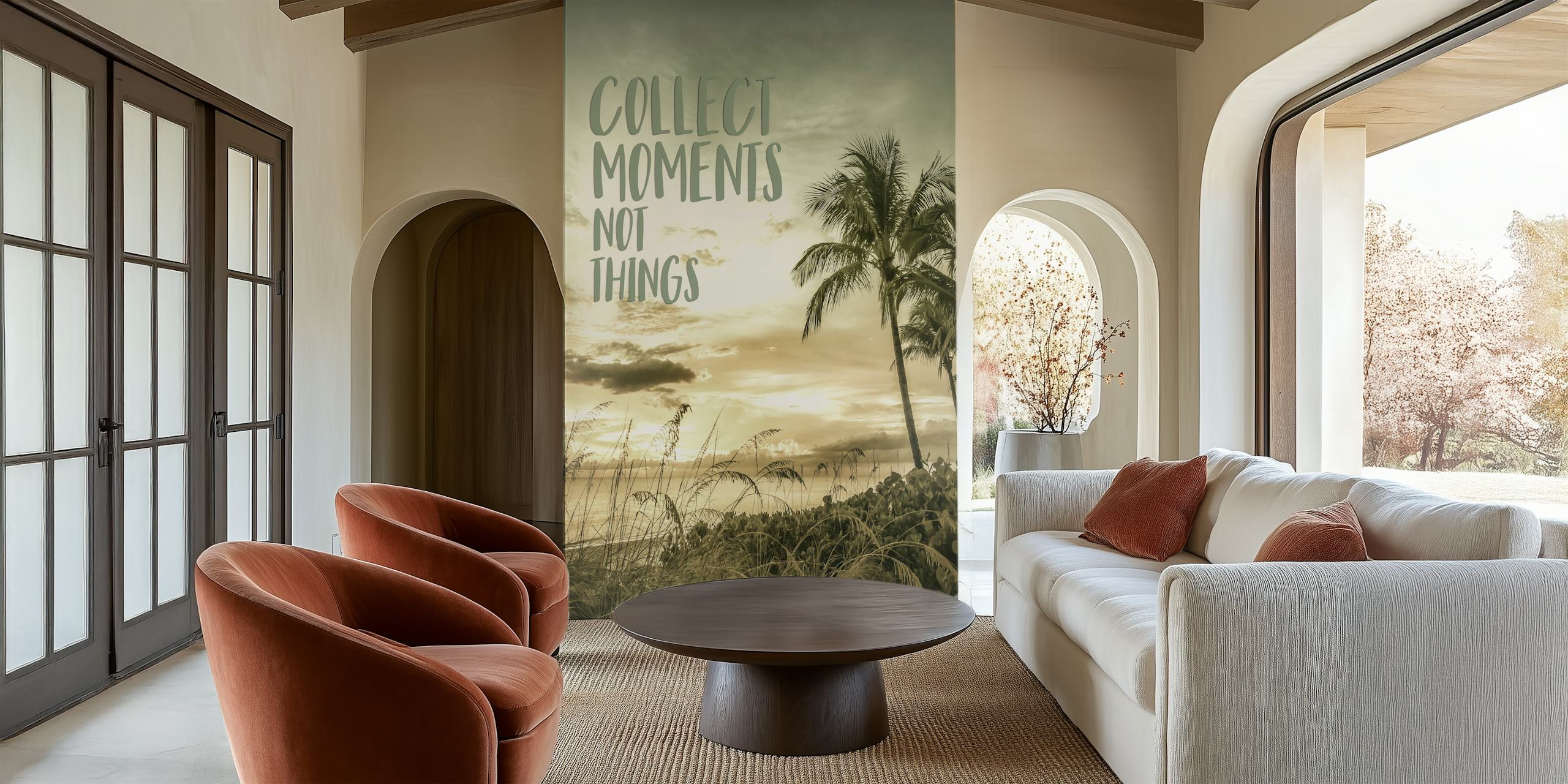 Tropical palm trees silhouette against a sunset background wallpaper