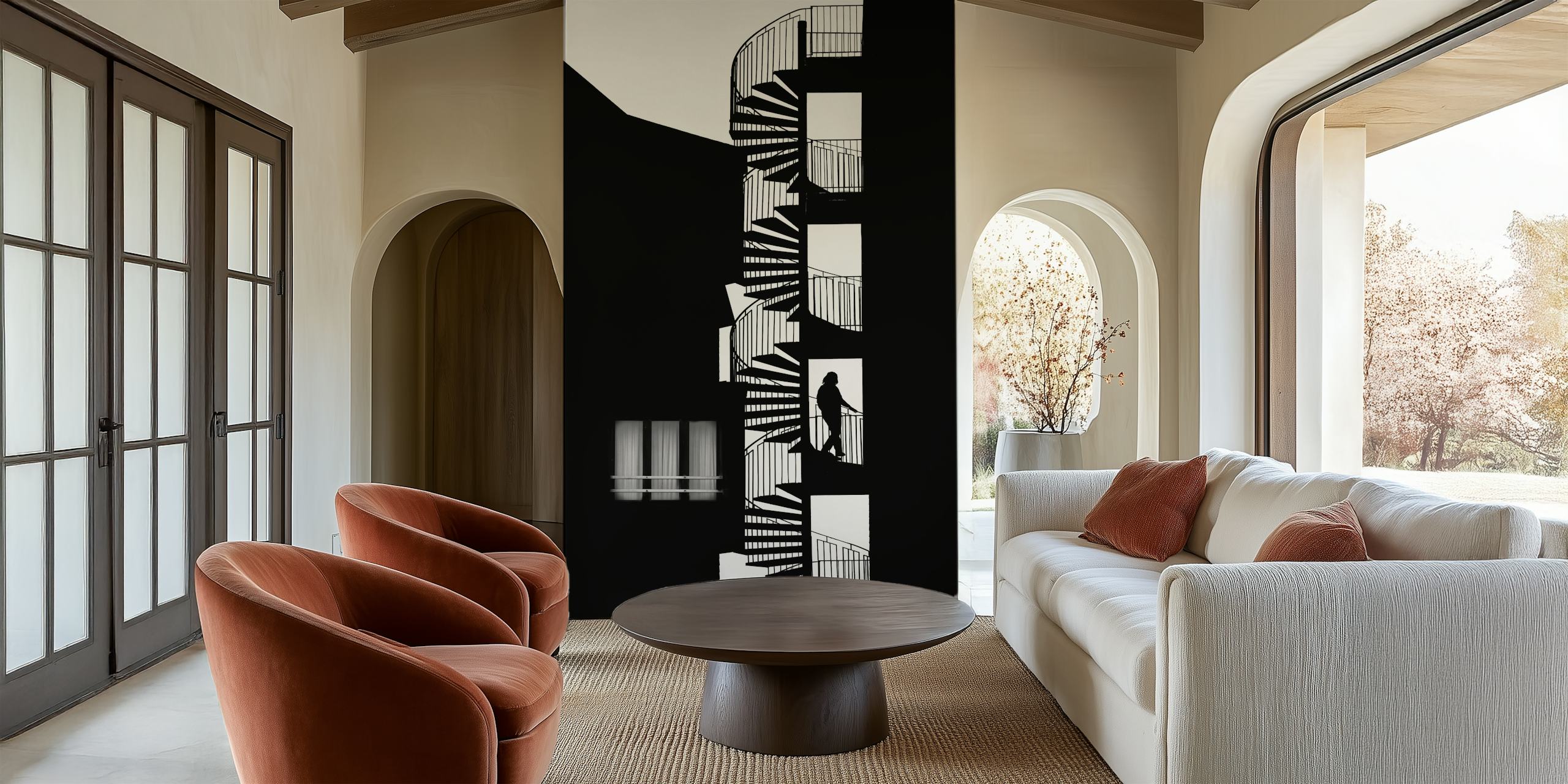 Silhouette behang tentoongesteld in een kamer