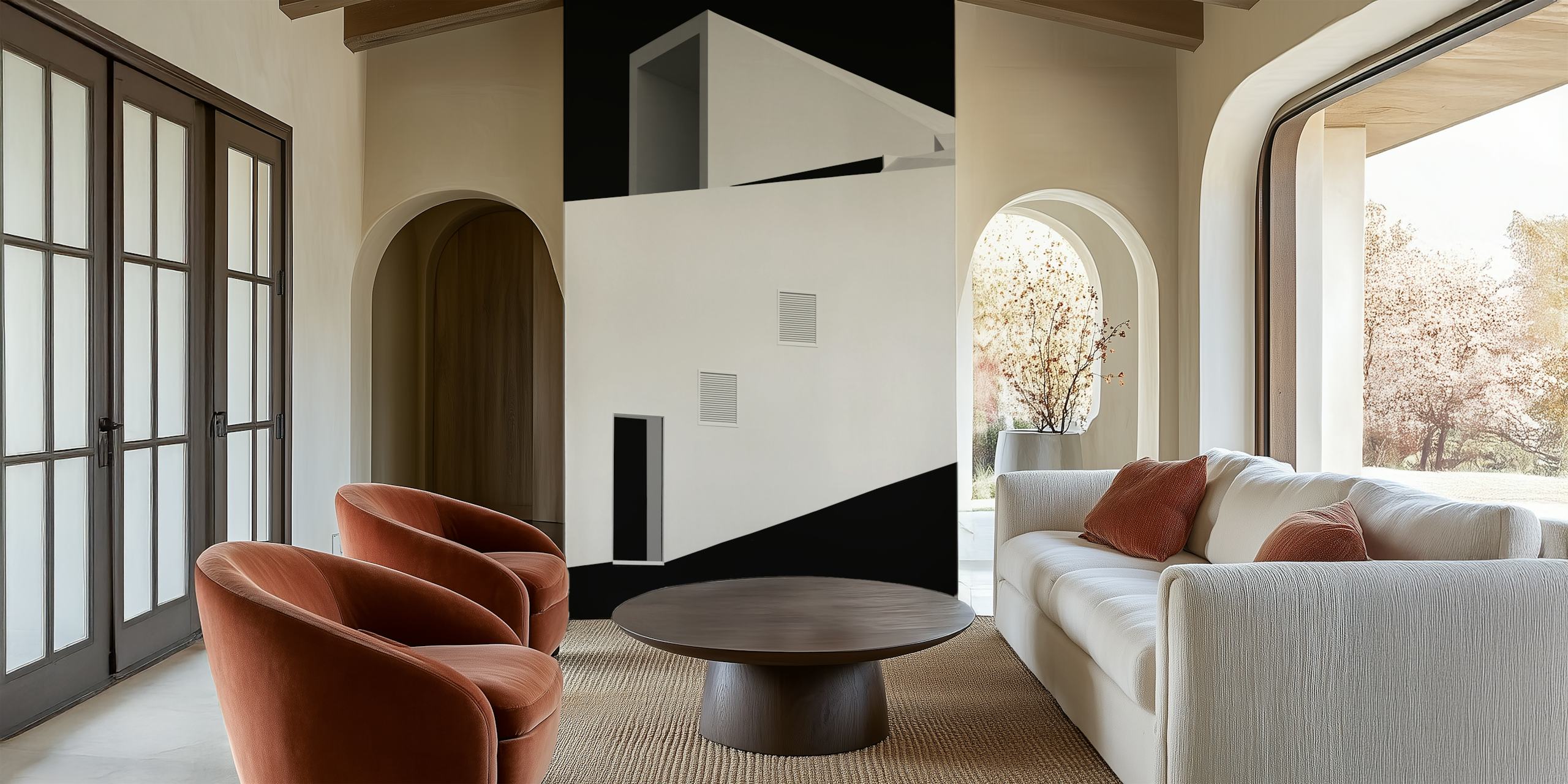 Modern architectural design with white walls and doors wallpaper