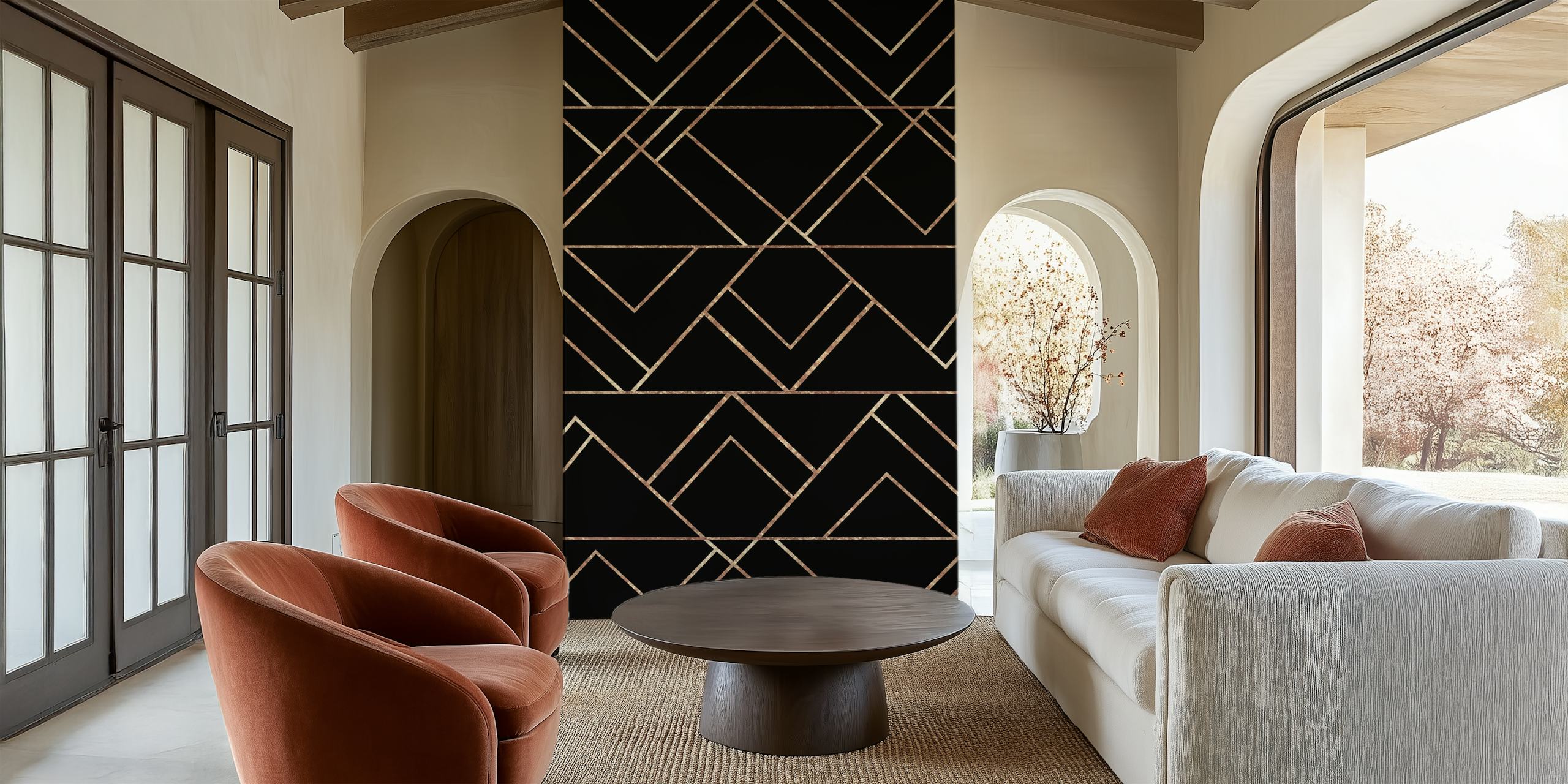 Art Deco black and gold geometric pattern wall mural