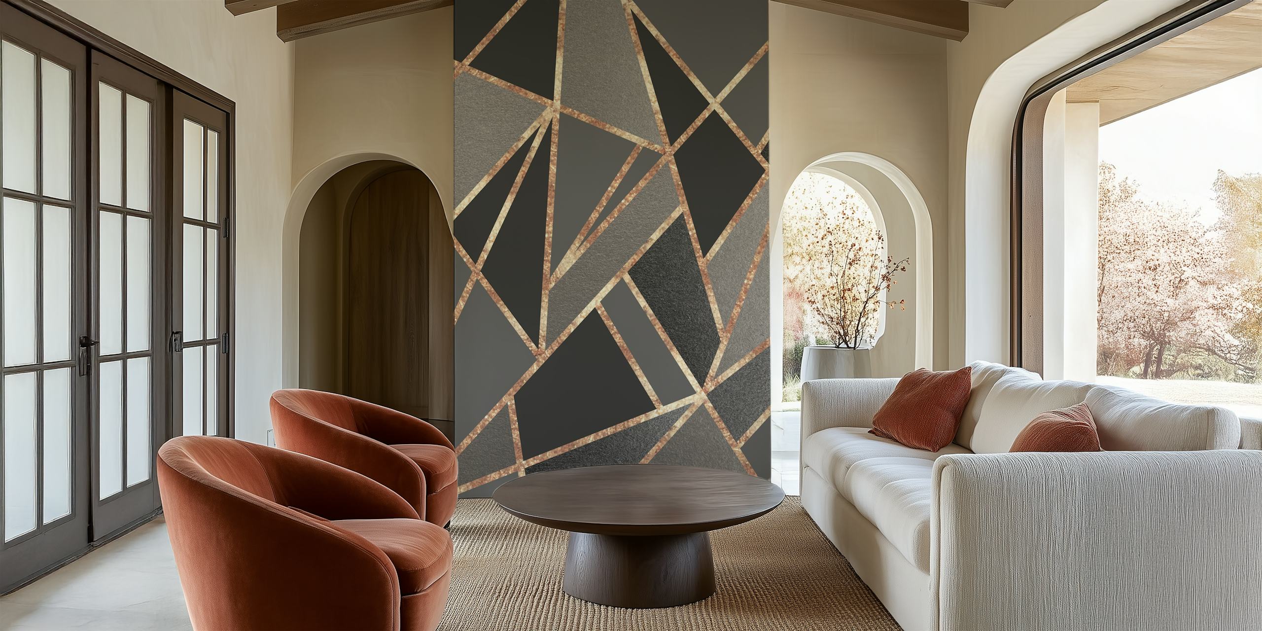 Geometric gray and rose gold wallpaper design