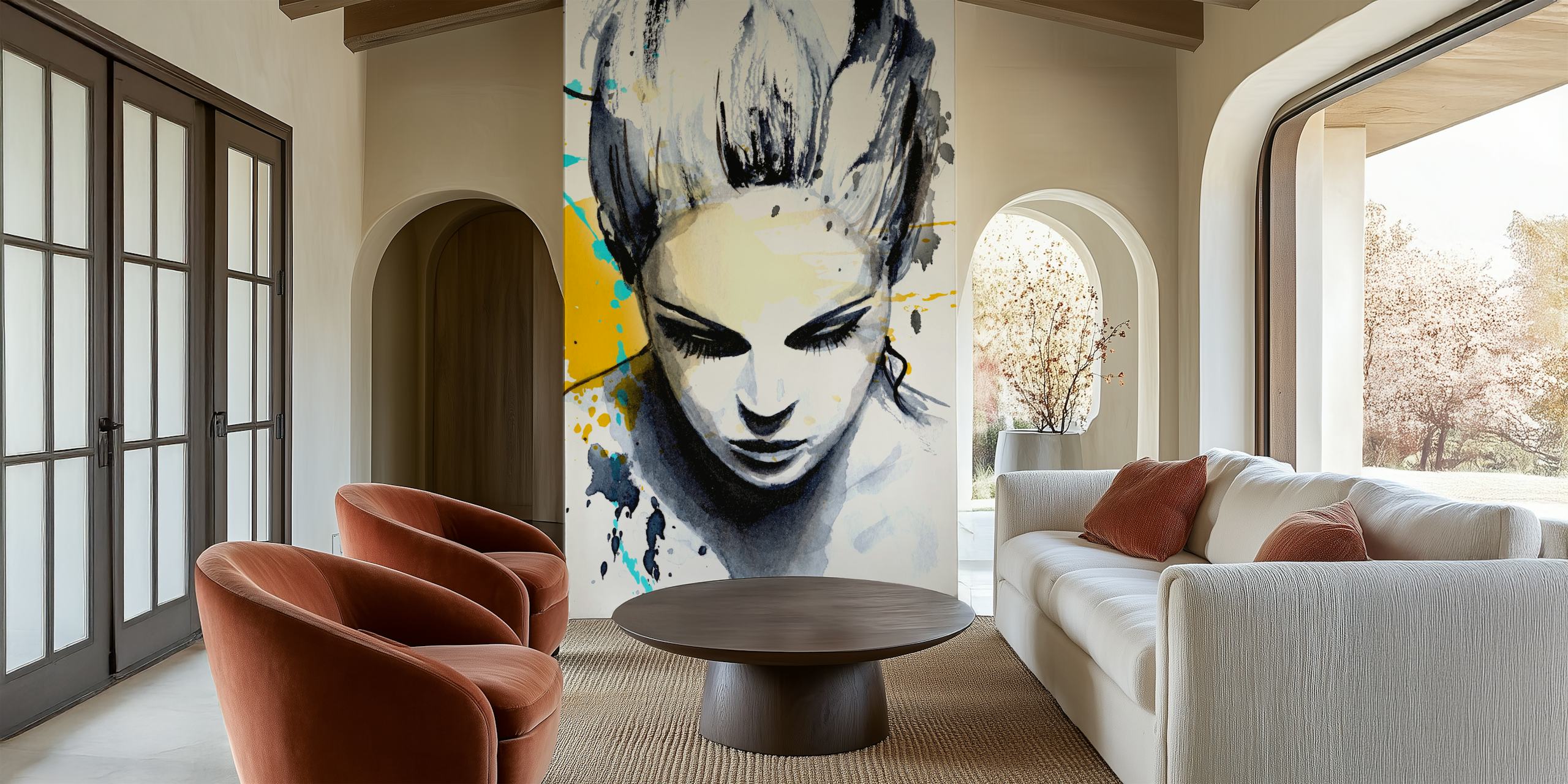 Papel de parede retrato feminino em um quarto