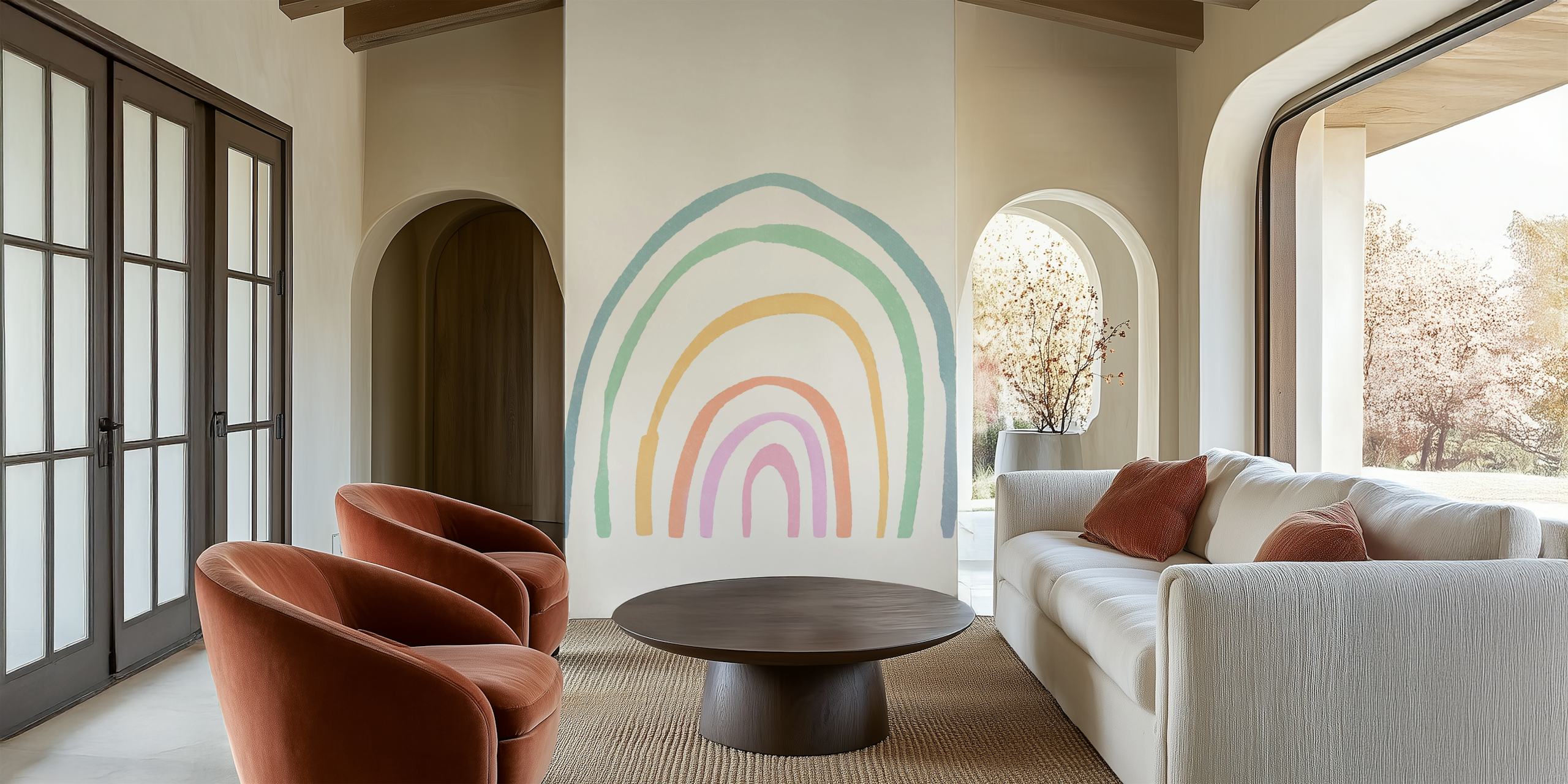 Quirky Pastel Rainbow behang in een kamer