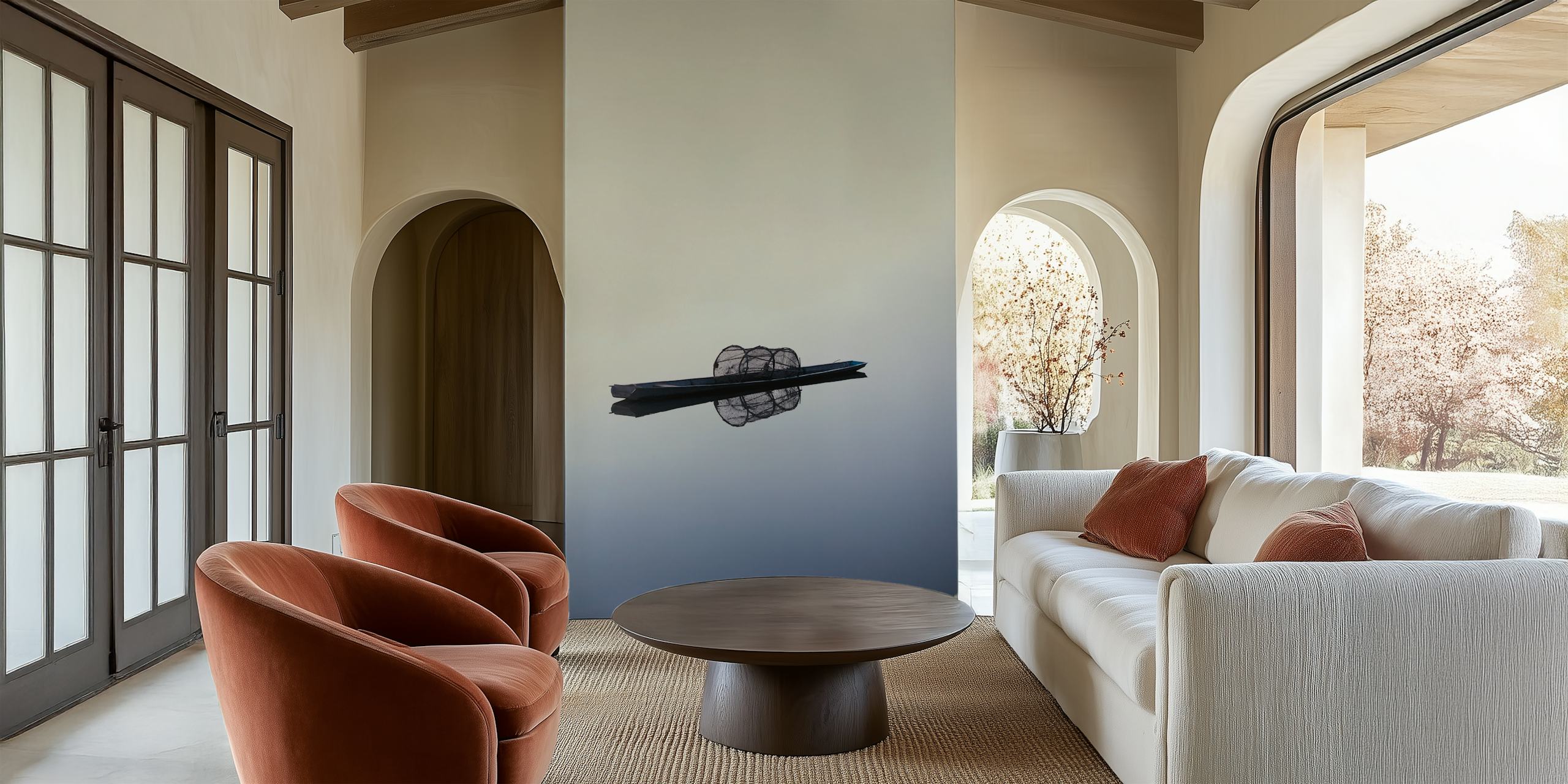 Floating wallpaper design in a room