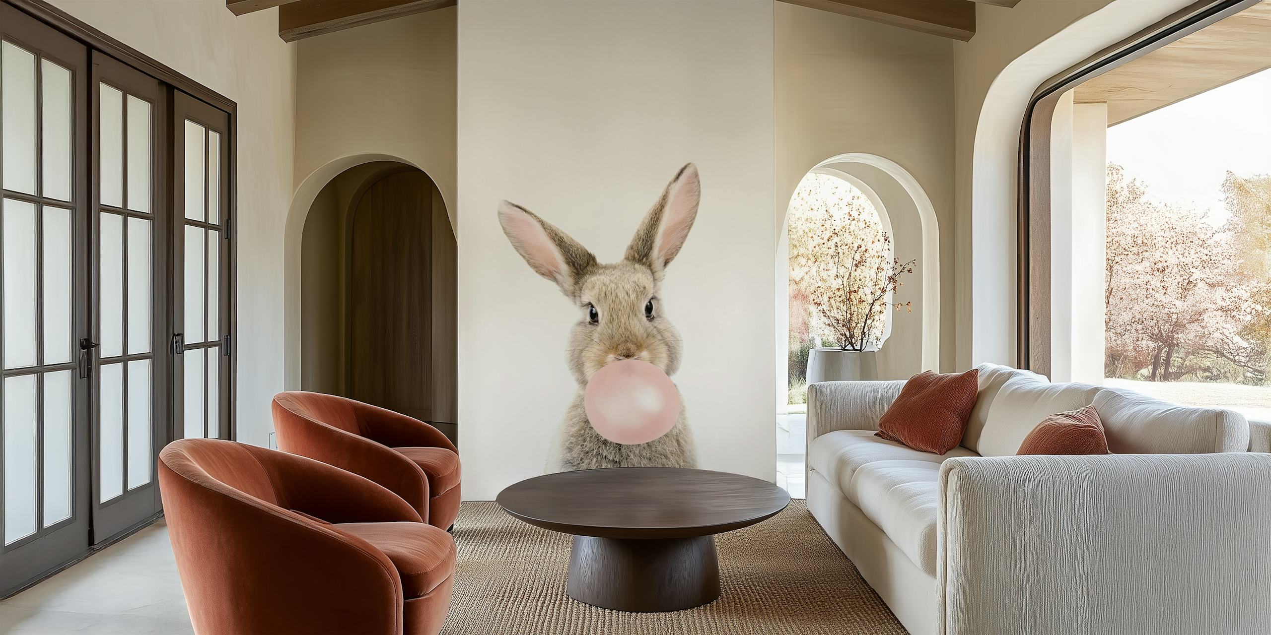 Bubble Gum Bunny wallpaper in a modern room